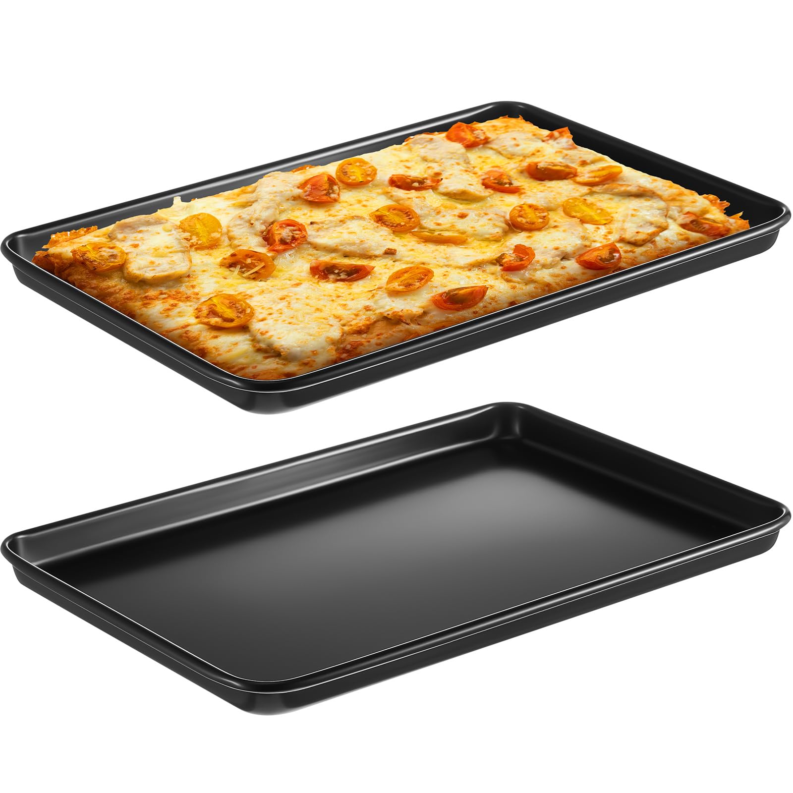 2 Pcs Rectangle Pizza Pan Carbon Steel Nonstick, Black, Black, 15.6 Inch