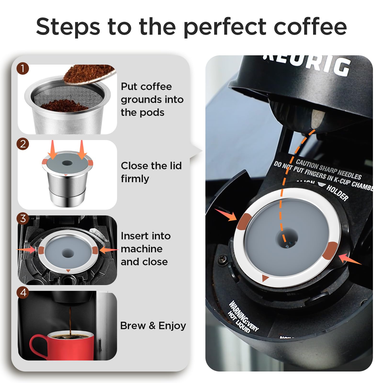 Reusable k Cup Coffee pod Filters Universal stainless steel Refillable k Cups Filter Use for Keurig 2.0 and 1.0 Coffee Makers-machine(1pack)