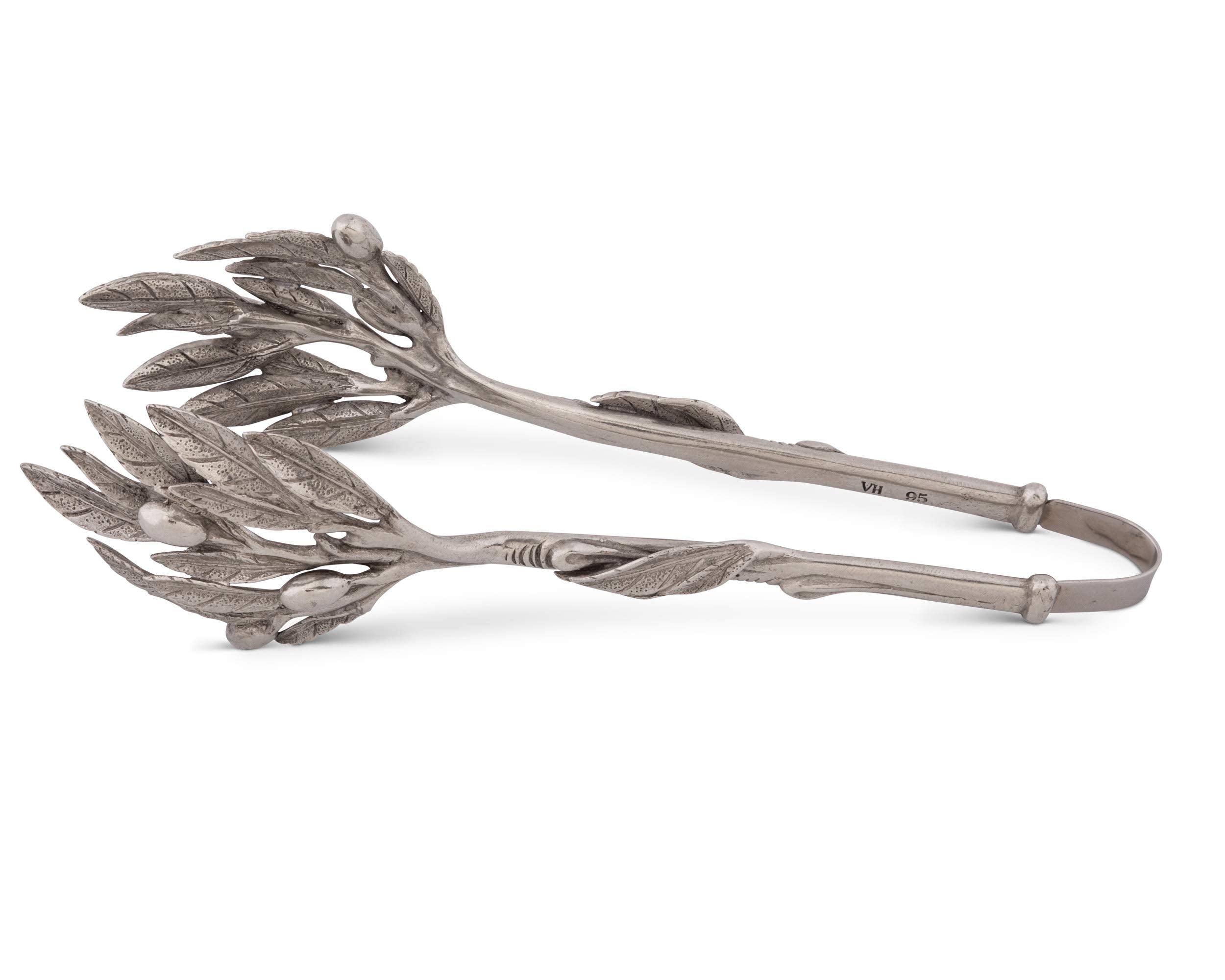 Vagabond House Pewter Metal Olive Pattern Ice And Bread Tongs 8''Long X 3''Wide X 2.25''Tall