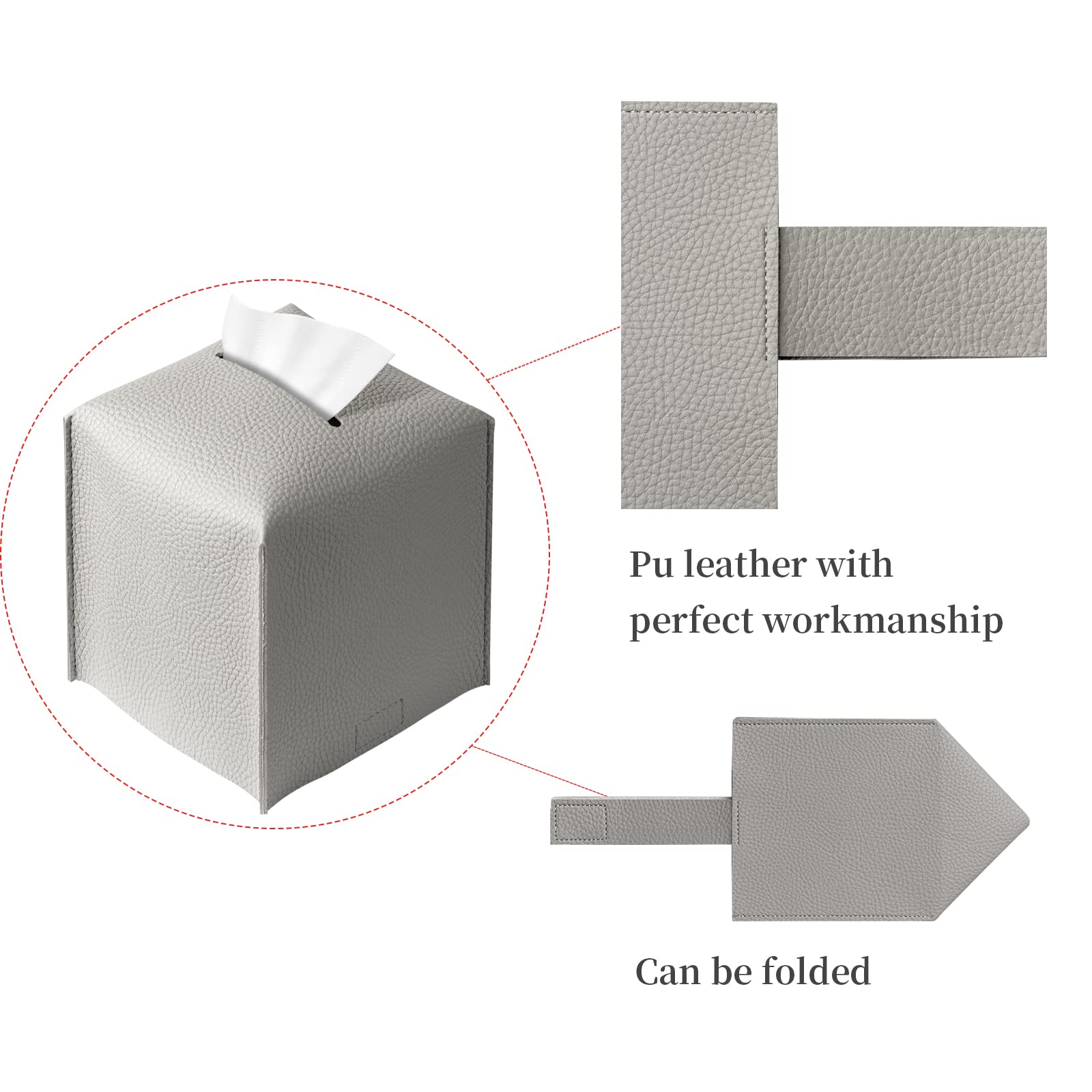 REGELETO Rectangular Tissue Box Cover  Pu Leather Rectangle?issue Box Holder with Bottom Belt Modern Stylish Tissue Box Organizer for Home  Car  Hotel  Office 9.5''X5''X5'' (Off-White)