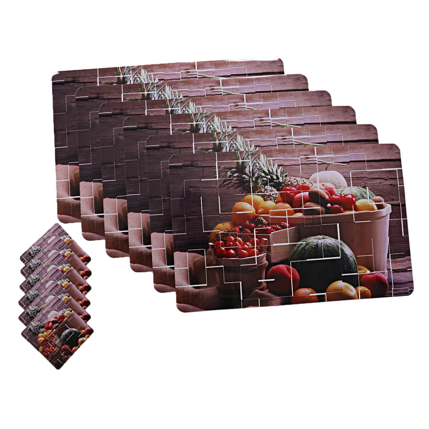Kuber Industries Fruit Design Pvc 6 Piece Dining Table Placemat Set With Tea Coasters - Multicolour