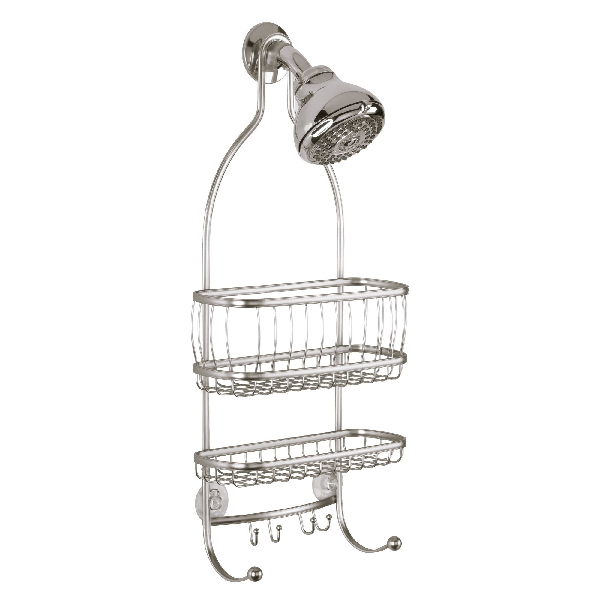iDesign York Metal Wire Hanging Shower Caddy  Extra Wide Space for Shampoo  Conditioner  and Soap with Hooks for Razors  Towels  and More  10'' x 4'' x 22''  Satin Silver
