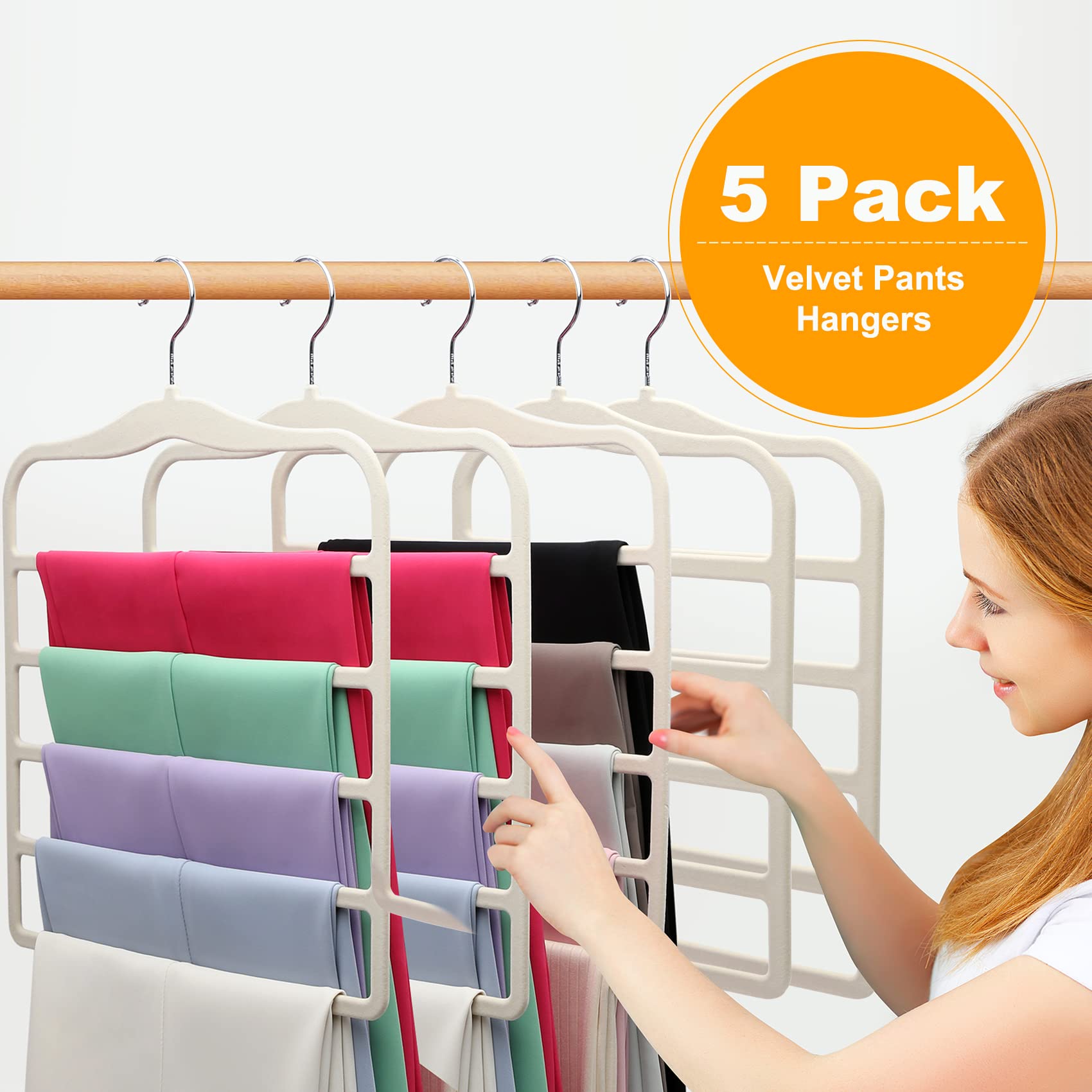 Closet Organizers And Storage,5 Pack Velvet Pants-Hangers-Space-Saving,Non Silp 5 Tier Organization-And-Storage Clothes-Hanger F