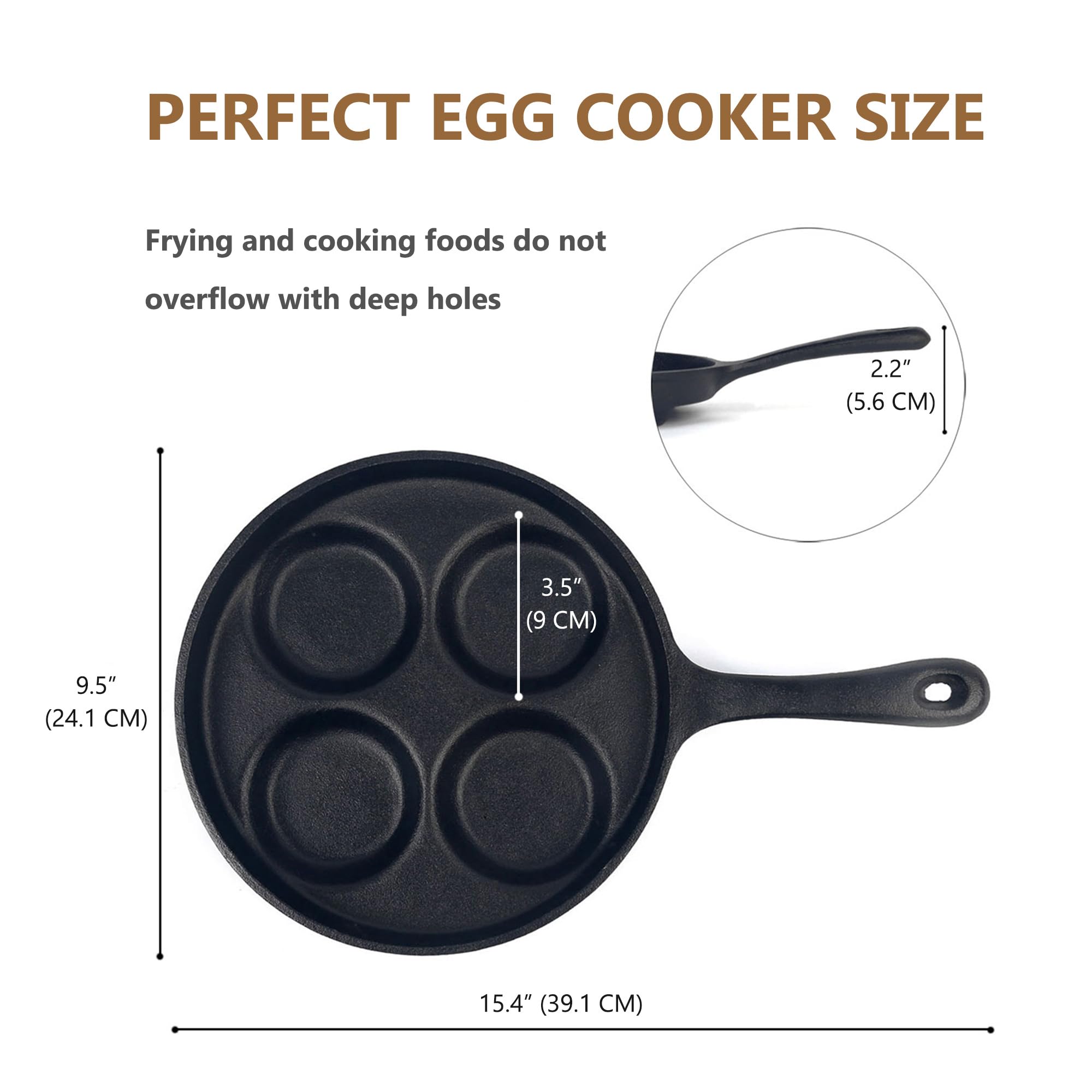 Waykea 4-Cup Cast Iron Fried Egg Pan 9.5    Pancake Pan Burger Omelet Cooker Griddle Egg Skillet For Breakfast, Kitchen Cookware