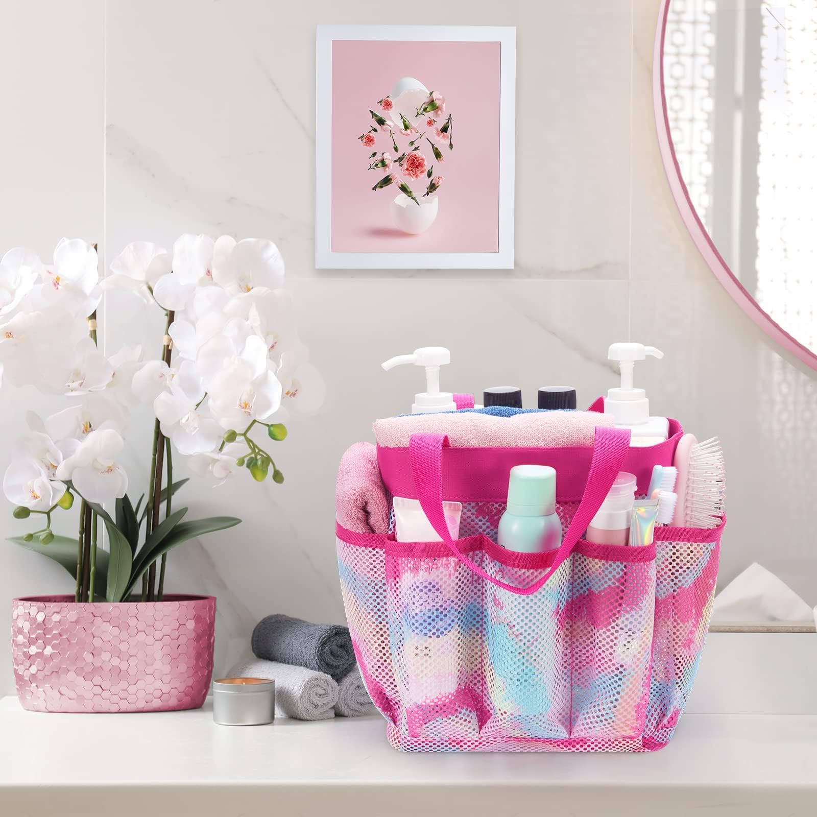 Mesh Shower Bag For Dorm Room - 9    X 9    X 9.5    Toiletry Shower Caddy For Women Students Tie Dyed Pattern Shower Tote Large