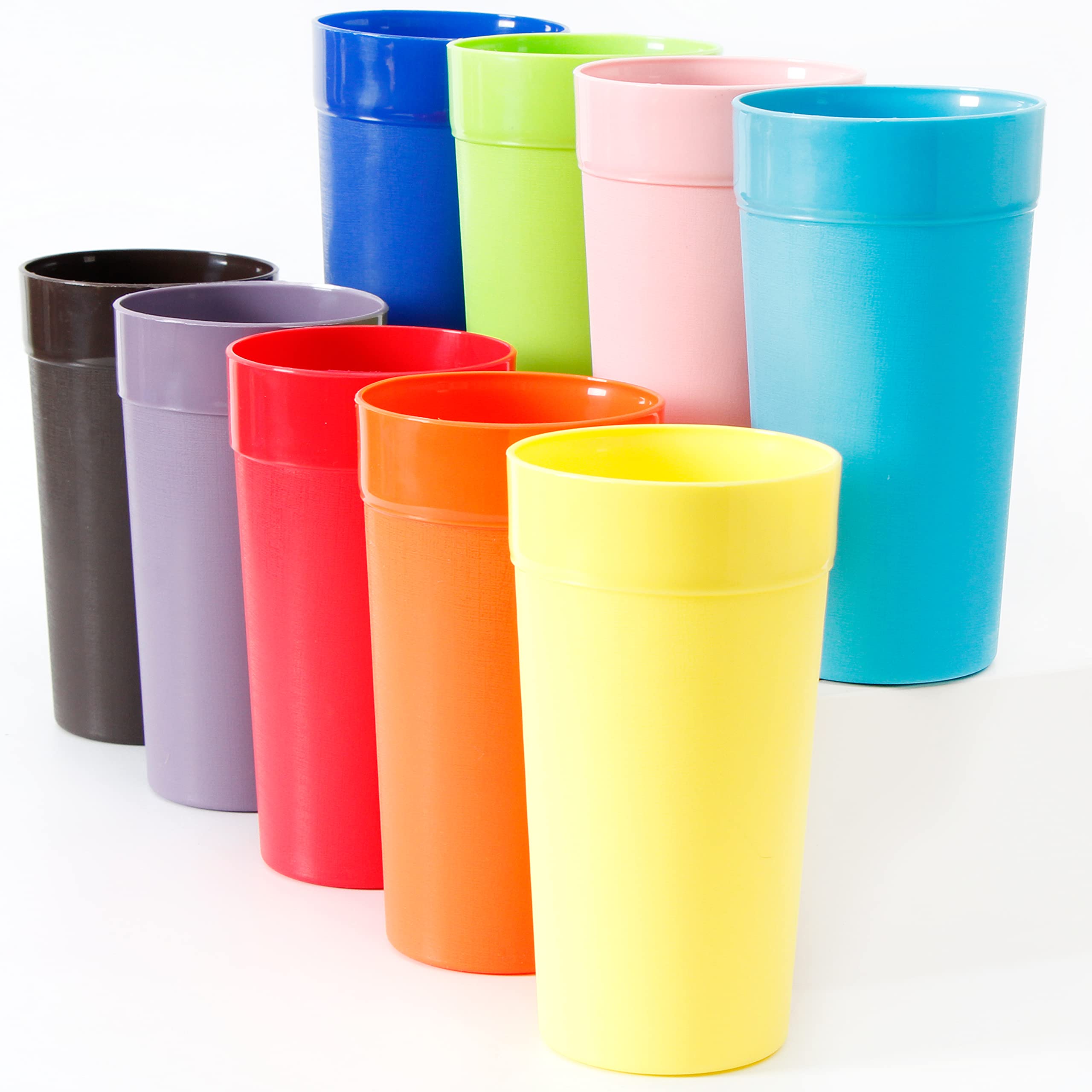 Youngever 18 Pack 600ML Re-usable Plastic Tumblers, Stackable Drinking Glasses, Unbreakable Plastic Cups, NO BPA, Top Rack Dishw