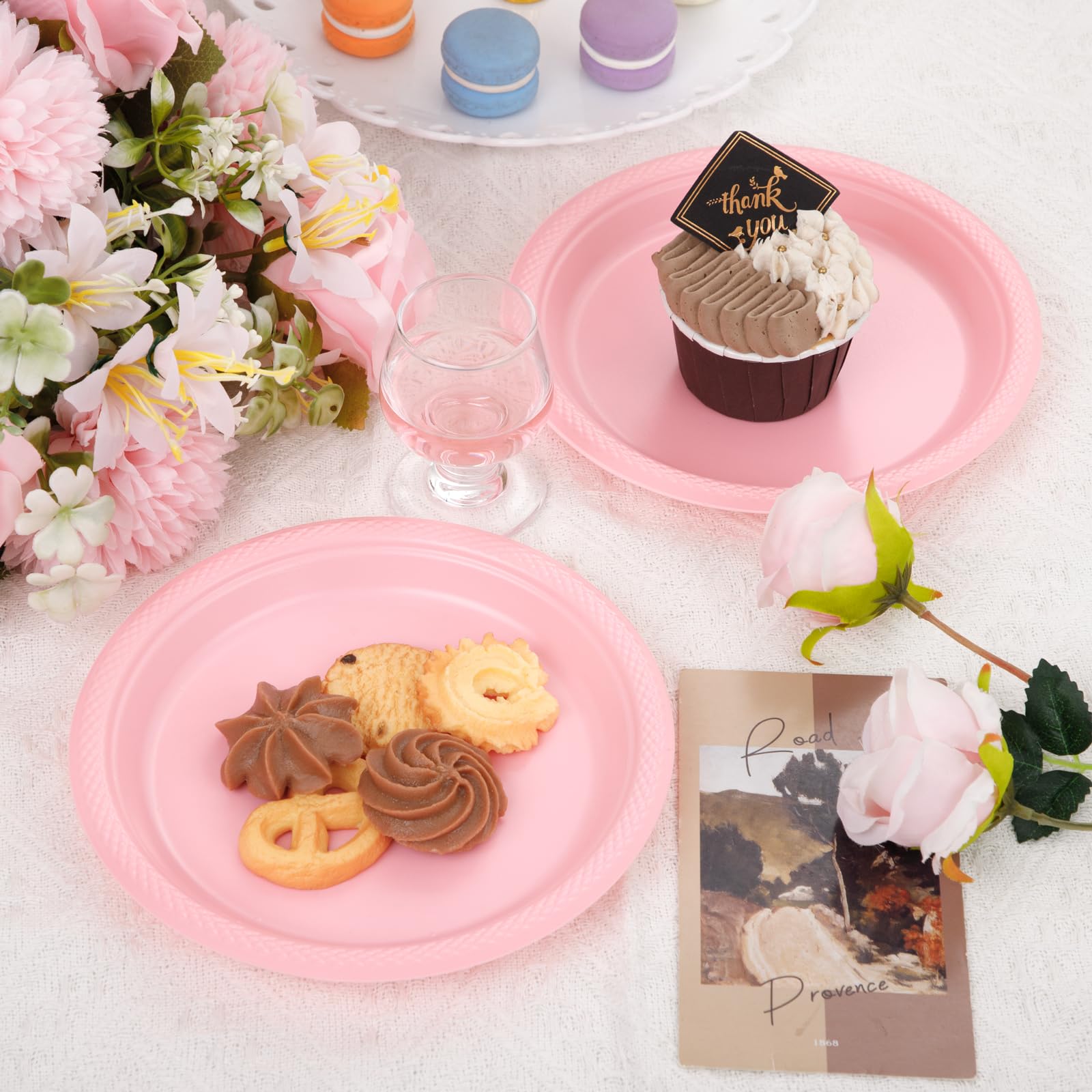 Wellife Pink Party Plates 7 Inch -150 Count, Disposable Plastic Light Pink Dessert Plates For Party Cake Valentine'S Day Easter