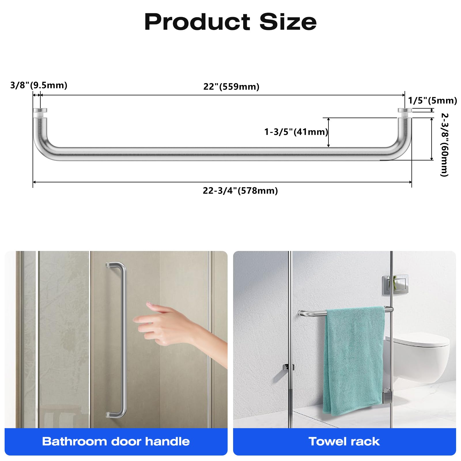 Ranbo Glass Shower Door Towel Bar 22 Inch Stainless Steel Sliding Shower Door Handle Replacement With Brushed Nickel Finish For