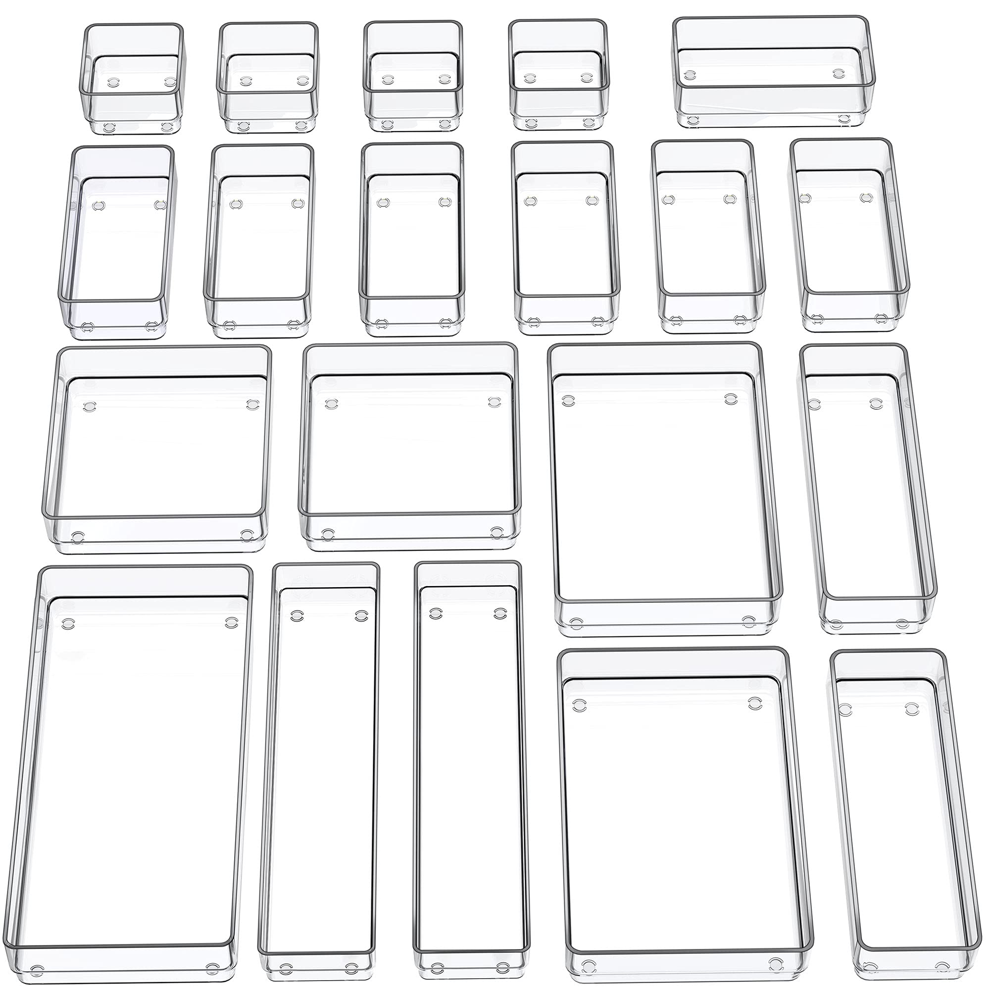 SMARTAKE 20-Piece Drawer Organizer with Non-Slip Silicone Pads, 7-Size Desk Drawer Organizer Trays Storage Tray for Makeup, Jewe