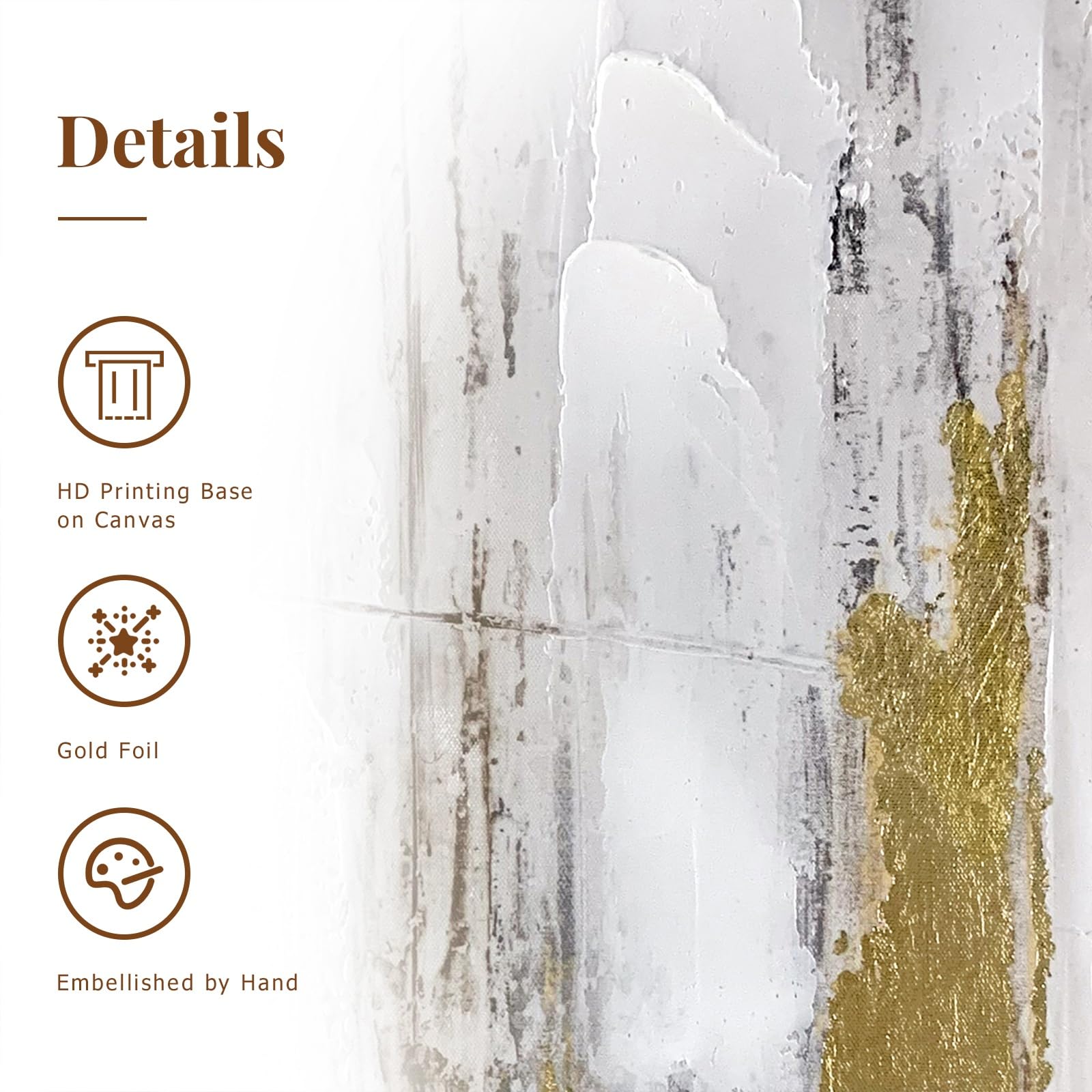 Zessonic Abstract Wall Art With Gold Foil - Gold And Gray Canvas Artwork With Glitter Texture For Modern Style Decor,Framed, Rea