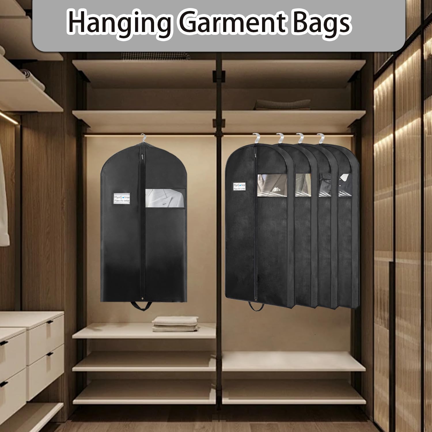 Mangotree 43'' Garment Bags, Suit Bags For Closet Storage And Travel, Portable Garment Covers With Handle, Nonwoven Breathable C