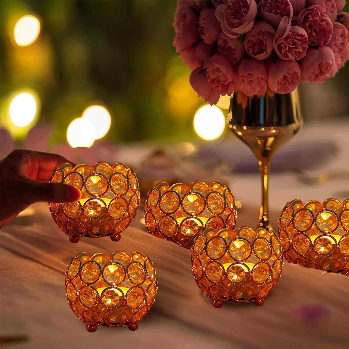 32PCS Gold Votive Candle Holders for Wedding Centerpieces,Crystal Bowl Tealight Holders for Party,Home Shower Decorations, Flowe