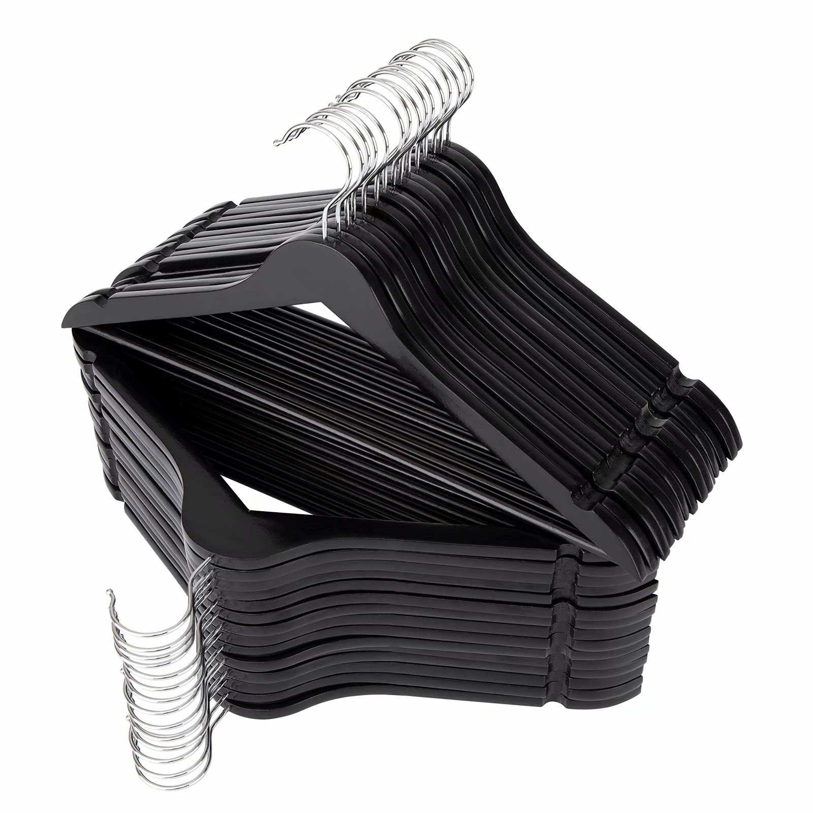 Elong Home Solid Wooden Hangers 30 Pack, Wood Suit Hangers With Extra Smooth Finish, Precisely Cut Notches & Chrome Swivel Hook,
