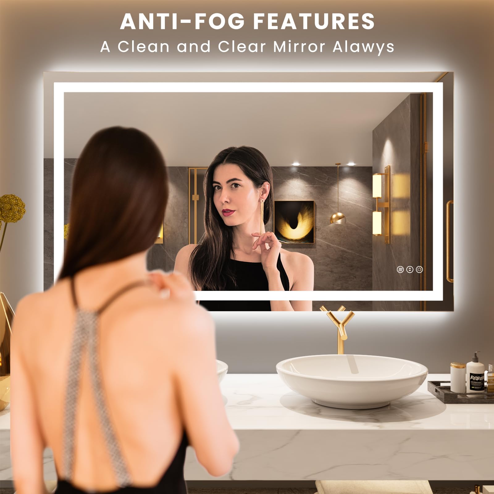 Loaao 50''X30'' Led Bathroom Mirror With Lights, Anti-Fog, Dimmable, Backlit + Front Lit, Lighted Bathroom Vanity Mirror For Wal