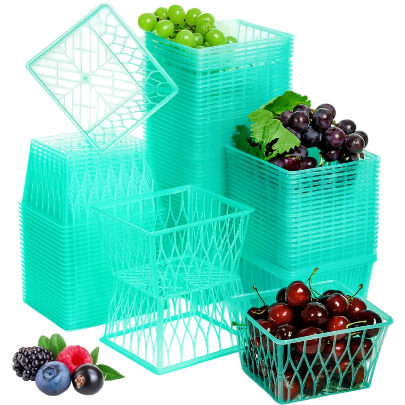 ZAVOOS 100 Pack Pint Size Plastic Berry Baskets with Open Weave Pattern