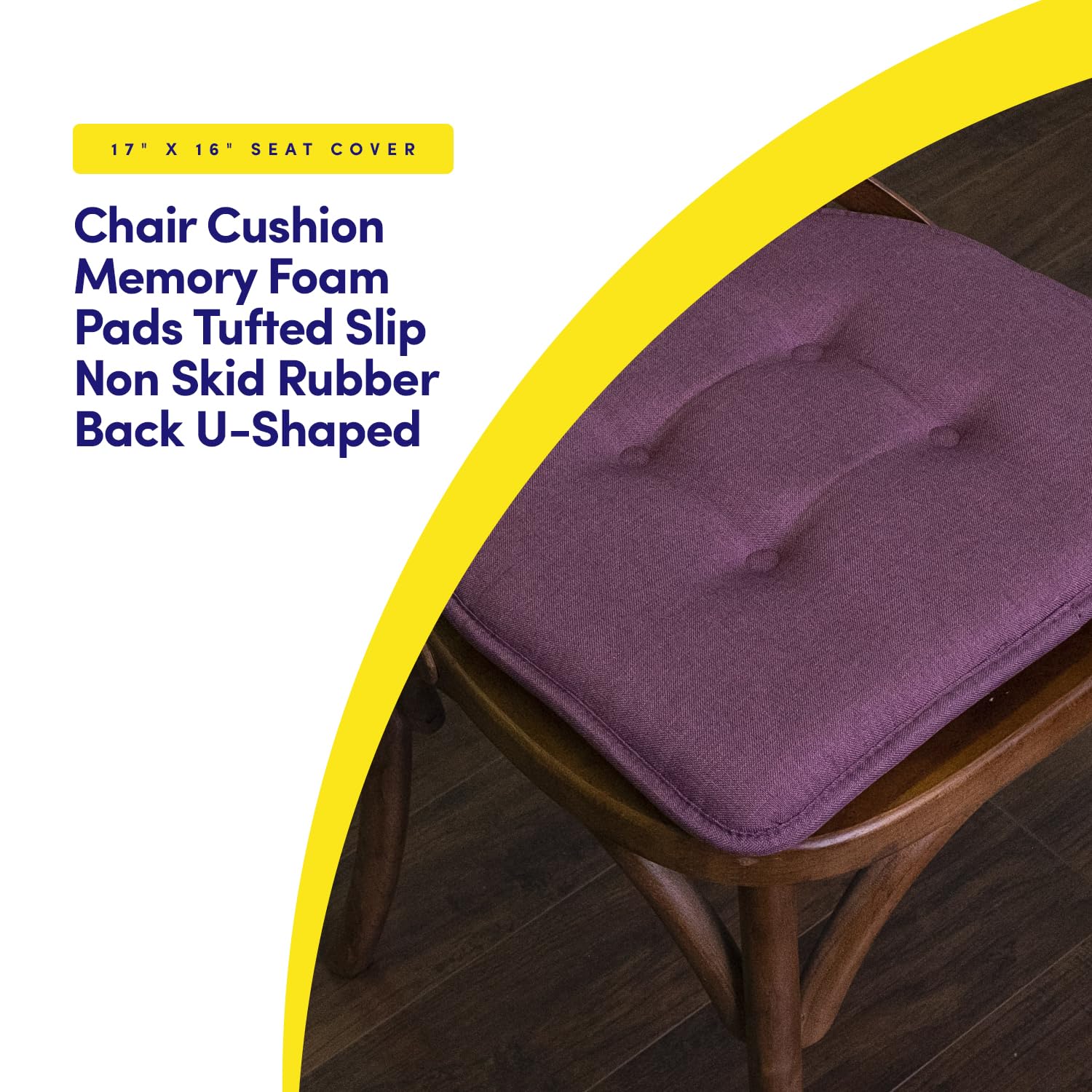 Sweet Home Collection Chair Cushion Memory Foam Pads Tufted Slip Non Skid Rubber Back U-Shaped 17 x 16 Seat Cover, 4 Count (Pack