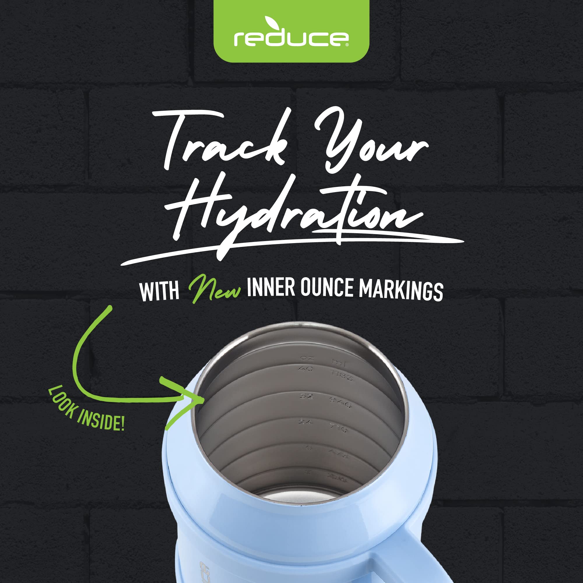 Reduce Cold1 50 Oz Reusable Mug Tumbler With Handle - Insulated Stainless Steel Water Bottle For Home, Office And Gym; Straw Or