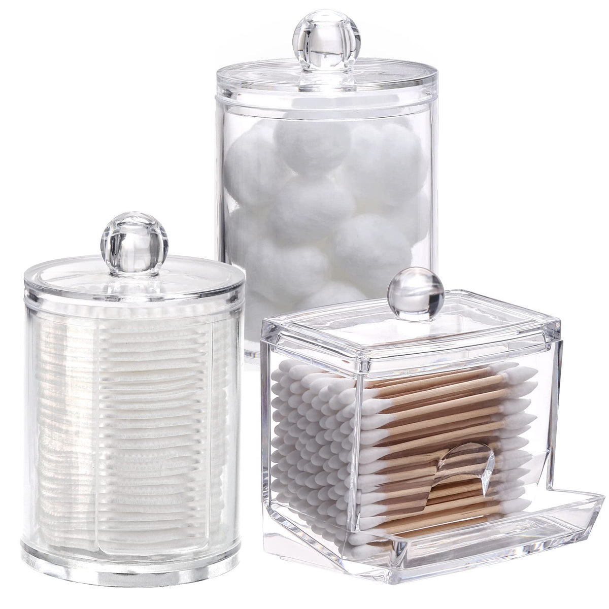 Tbestmax Bathroom Organizer Accessories Set-10 Oz,7 Oz Qtips Holder Storage With Clear Plastic Lids, Cotton Ball/Swabs Dispenser