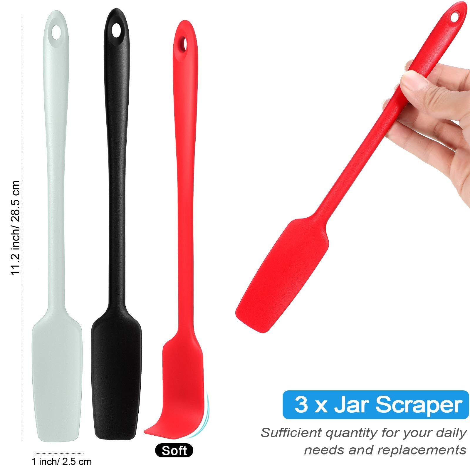 Patelai 3 Pieces Silicone Jar Spatula Long Handle Rubber Spatula Heat Resistant Non-Stick Silicone Scraper Kitchen Silicone Spat