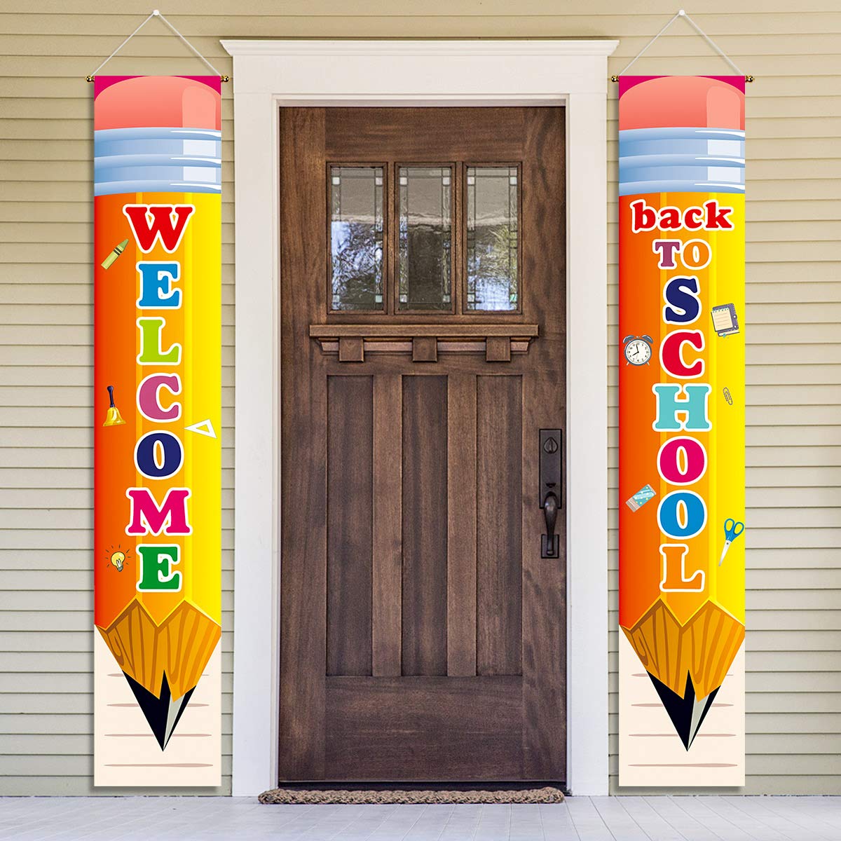 Welcome Back To School Party Decorations Porch Sign Hanging Backdrop Banner 2024 - First Day Of School Party Supplies Classroom