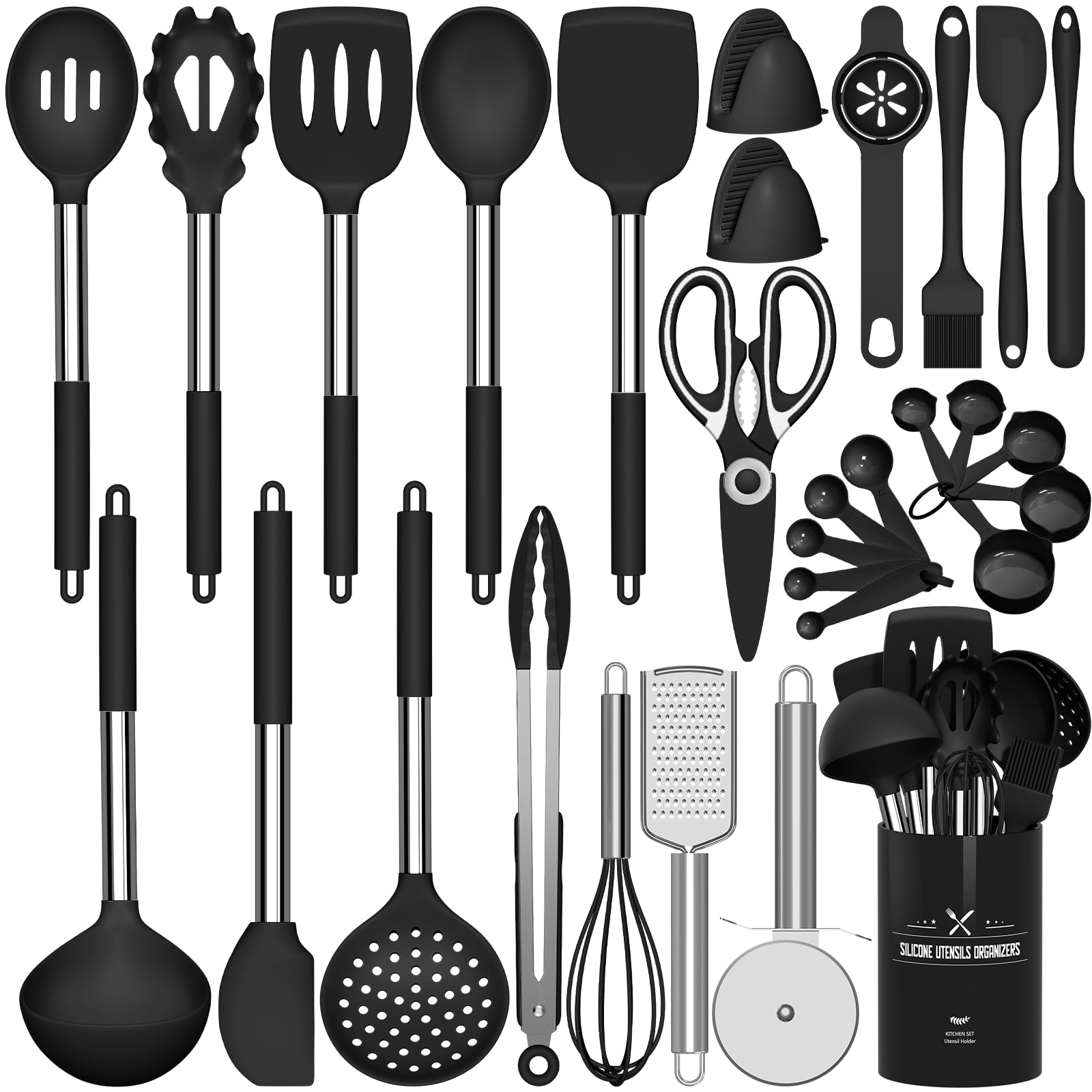 Silicone Cooking Utensils Set  446F Heat Resistant Kitchen Utensils, 30Pcs NonStick Kitchen Utensils Spatula Set With Holder, 