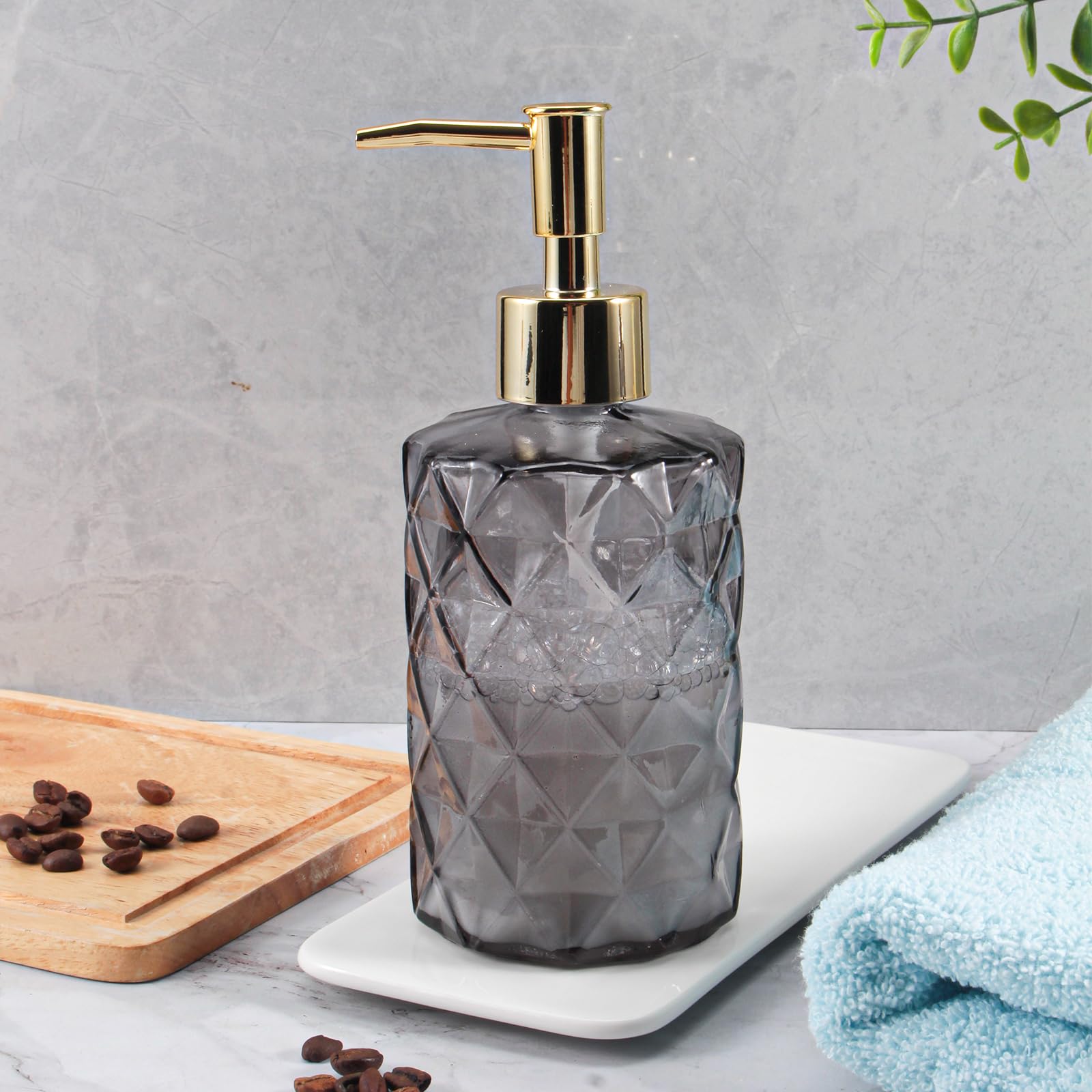 Goyisee Soap Dispenser With Pump,Soap Dispenser With Diamond Pattern For Kitchen Countertop,Bathroom,Hot Pink Bathroom Accessori