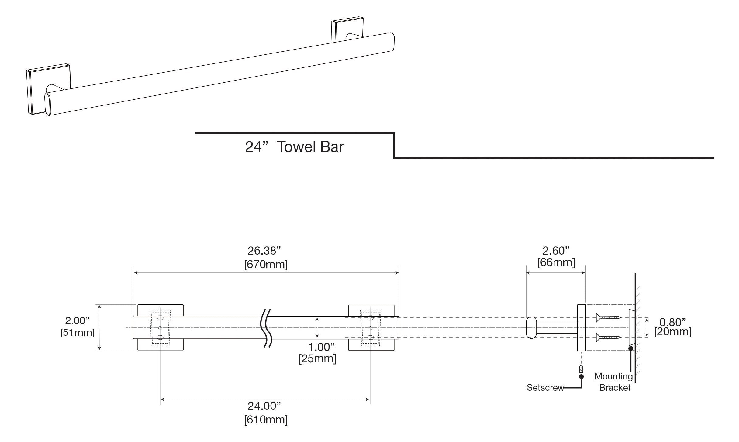 Gatco 4060 Elevate 24'' Towel Bar, Brushed Brass/Wall Mounted 24 Inch Towel Holder For Bathroom