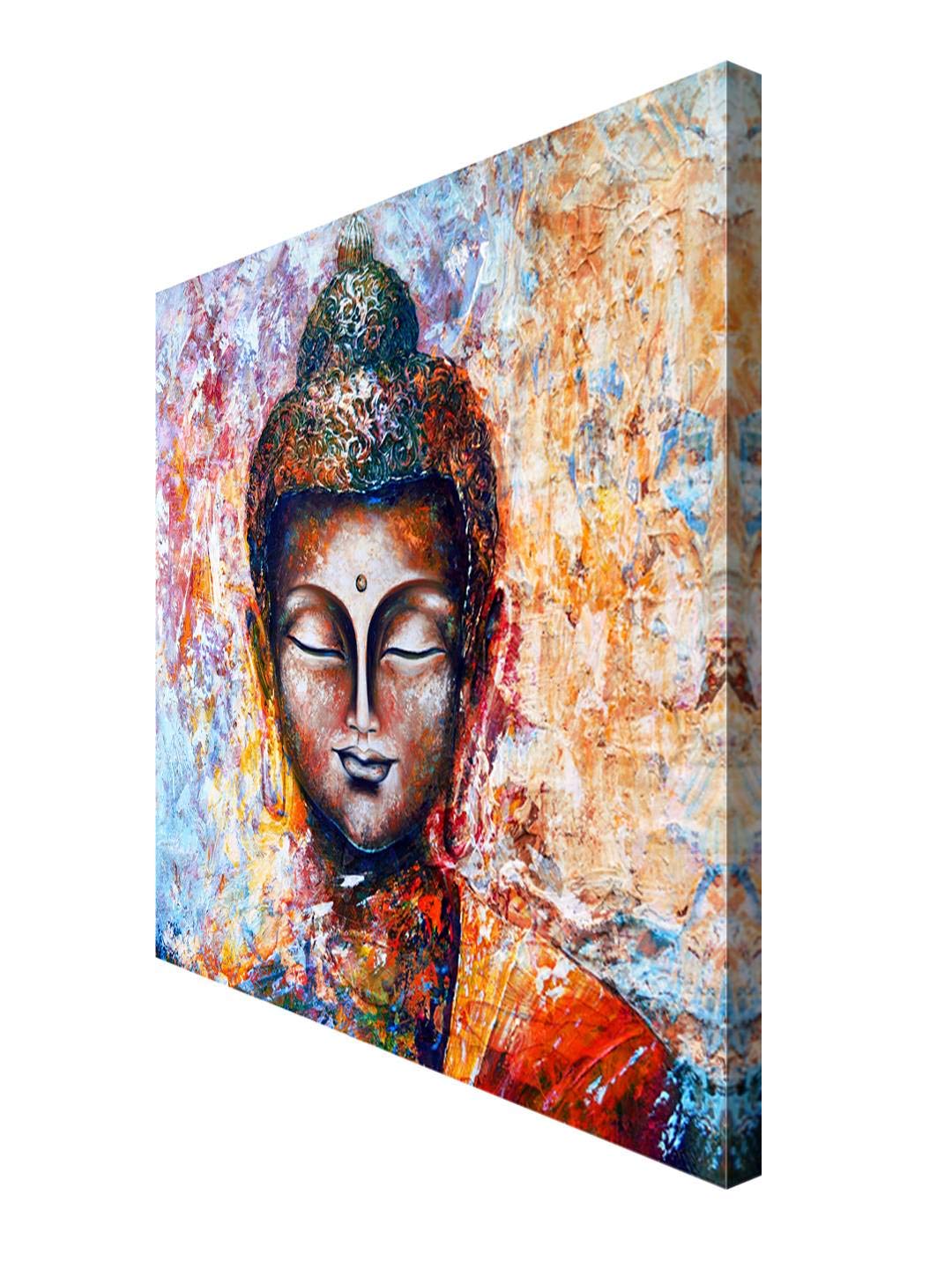 999Store Wooden Stretched Framed Lord Gautam Buddha Paintings For Living Room | Home Religious Wall Canvas For Bed Dcor | Modern
