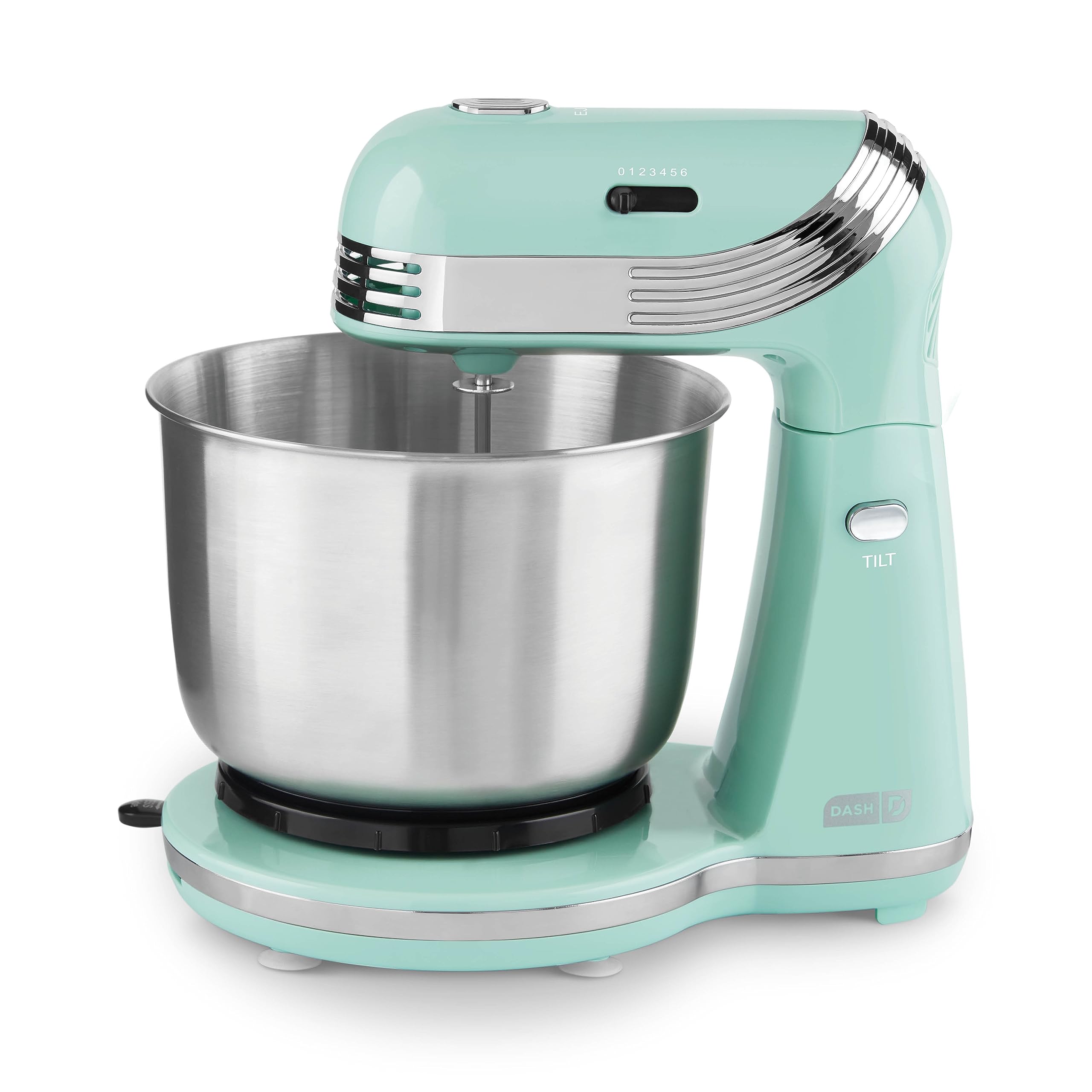 Dash Stand Mixer (Electric Mixer For Everyday Use): 6 Speed Stand Mixer With 3 Quart Stainless Steel Mixing Bowl, Dough Hooks &