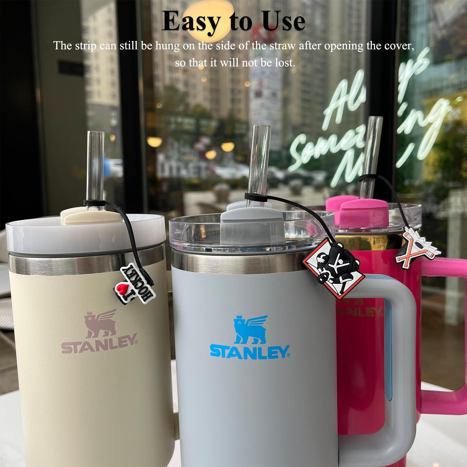 Amreich Hockey Straw Cover For Stanley Cup, 6 Pcs Silicone Straw Topper For 30/40Oz Tumbler With Handle, Black Straw Cover Cap F