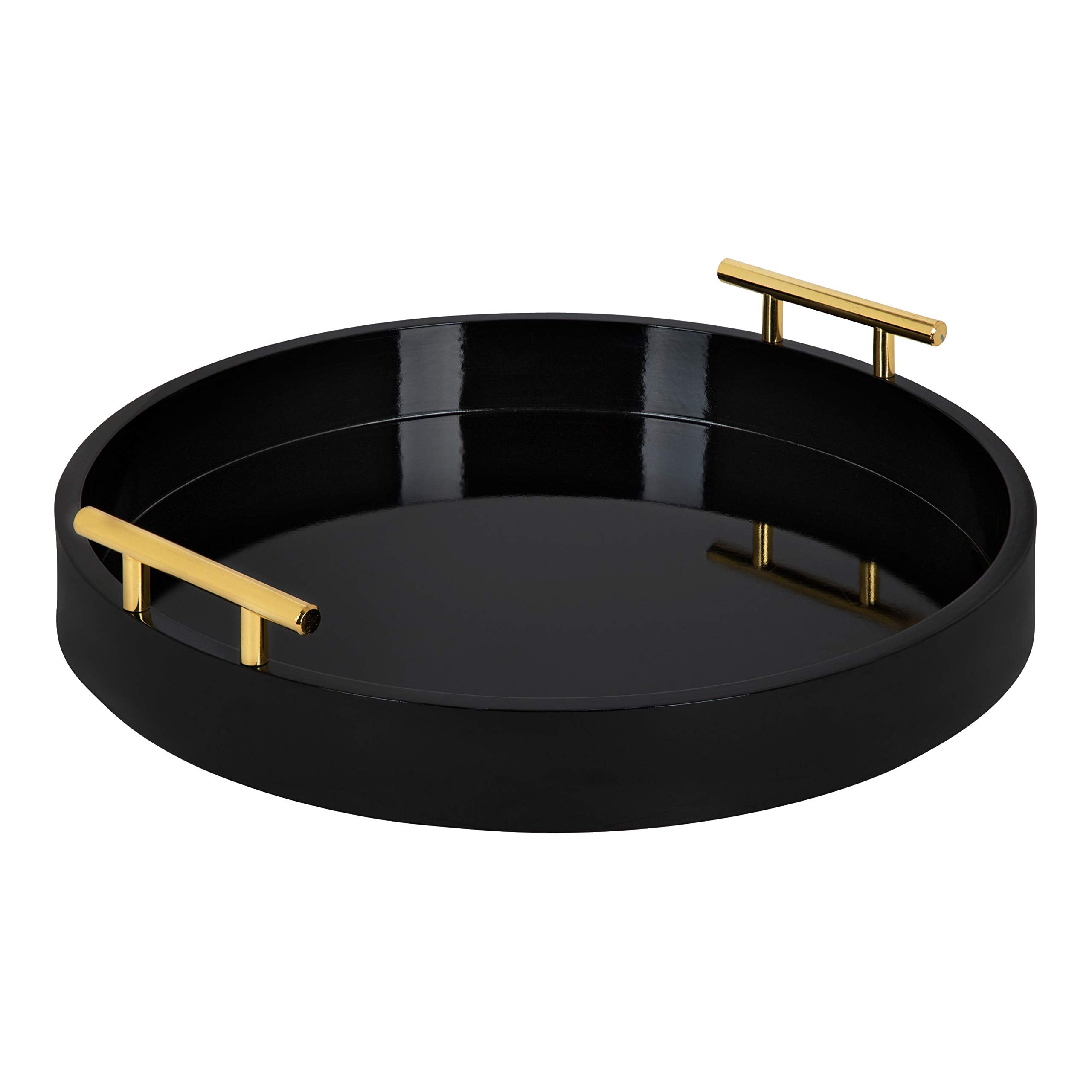 Kate And Laurel Lipton Modern Round Tray, 18 Diameter, Black and Gold, Decorative Accent Tray for Storage and Display