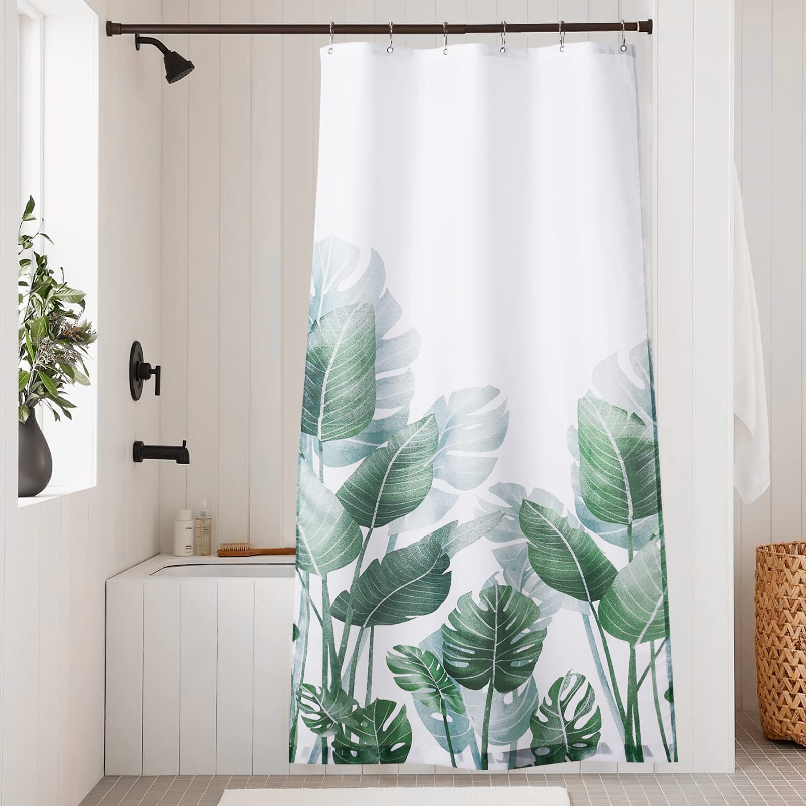 Kgorge Shower Curtain For Bathroom - Waterproof Tropical Leaves Plant Pattern Stall Size Privacy Bathroom Decor For Bathtubs Toi