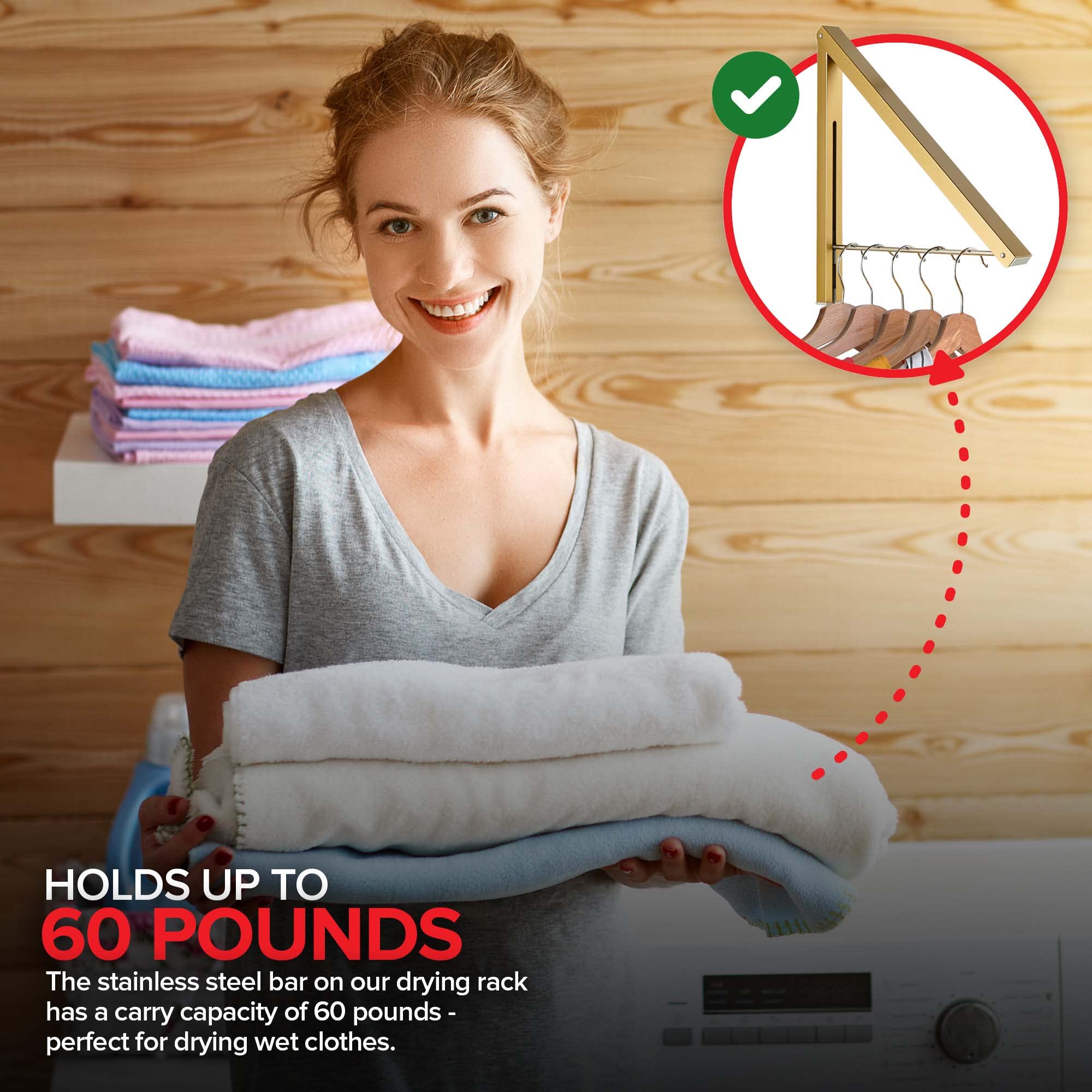 Single Foldable Clothing Rack  Wall-Mounted Retractable Clothes Hanger for Laundry Dryer Room  Hanging Drying Rod  Small Collapsible Folding Garment Racks  Dorm Accessories (Gold)