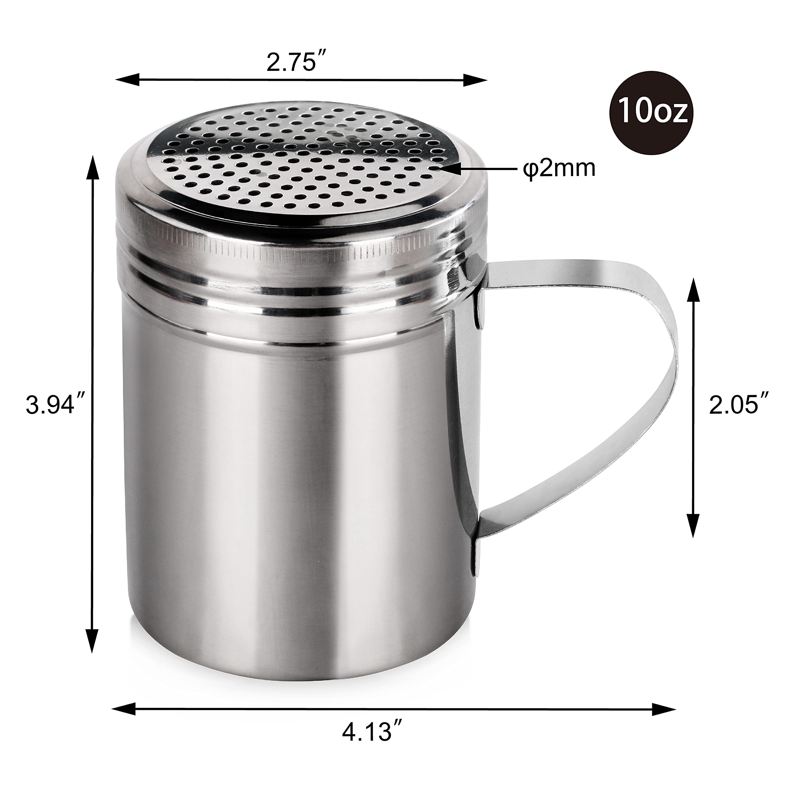 New Star Foodservice 28485 Stainless Steel Dredge Shaker With Handle, 10-Ounce, Set Of 2