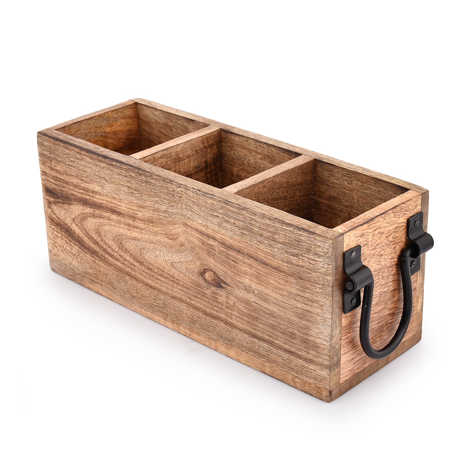 Samhita Mango Wood Cutlery Holder Caddy Organizer Wooden Utensil Storage Organizer Countertop For Silverware Fork Spoon Spatula