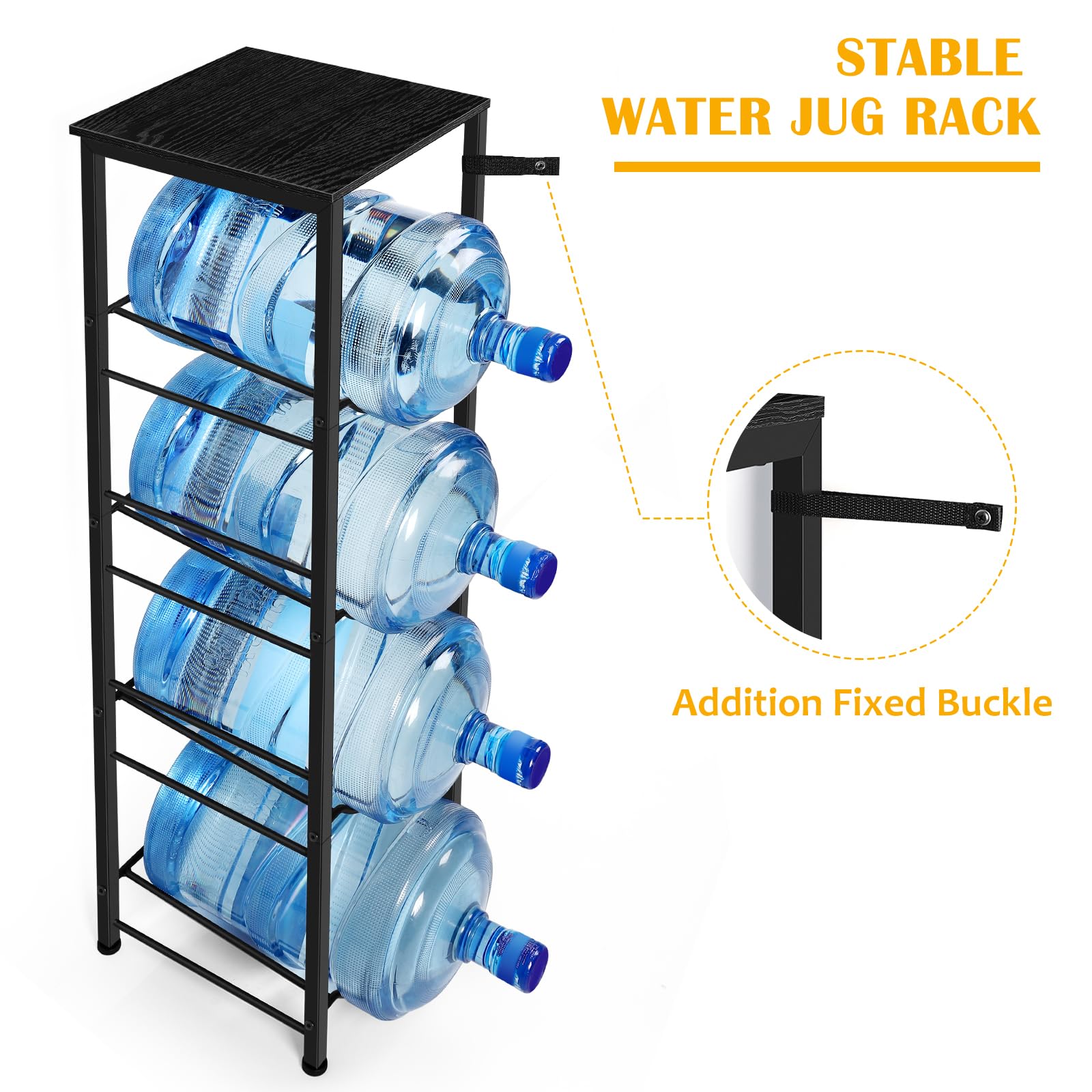 Water Jug Rack 5 Gallon Water Bottle Holder With Storage Shelf 4 Tier Heavy Duty Water Jug Organizer Stand For Home Office Kitch