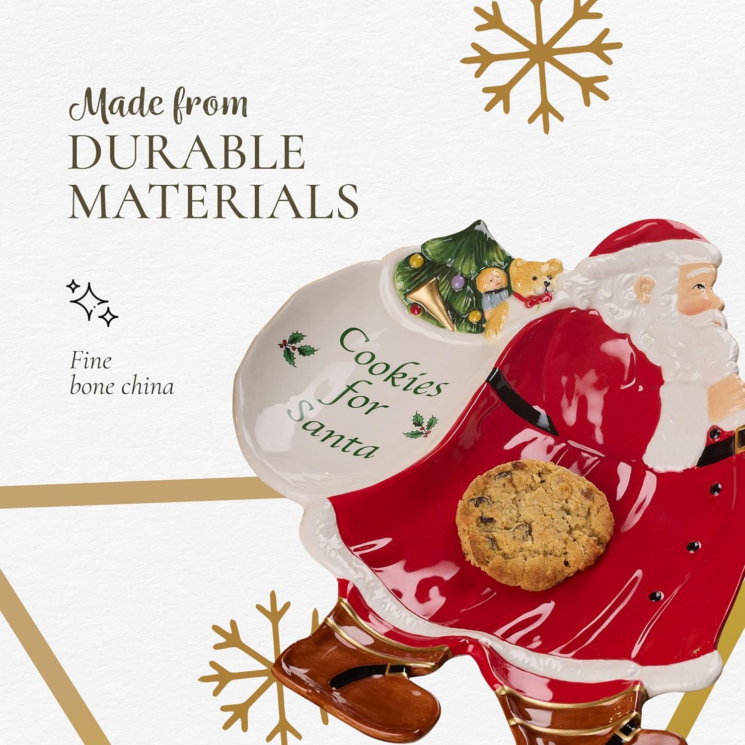 Spode Christmas Tree Figural Cookies For Santa Platter - 12-Inch Holiday Serving Plate For Cookies, Desserts, And Treats - Dolom