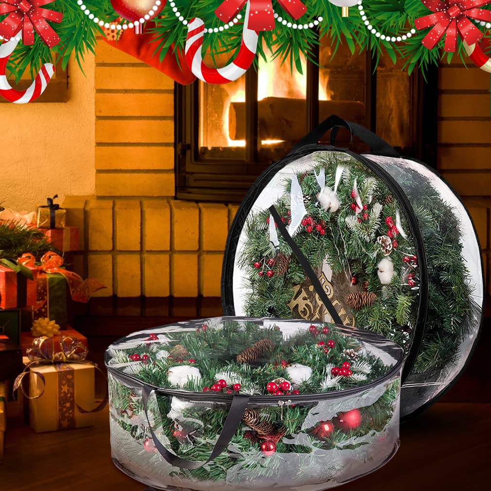 ProPik Christmas Wreath Storage Bag 36 - 2 Pack Clear Christmas Wreath Storage Container- Garland Holiday Artificial Wreath Stor