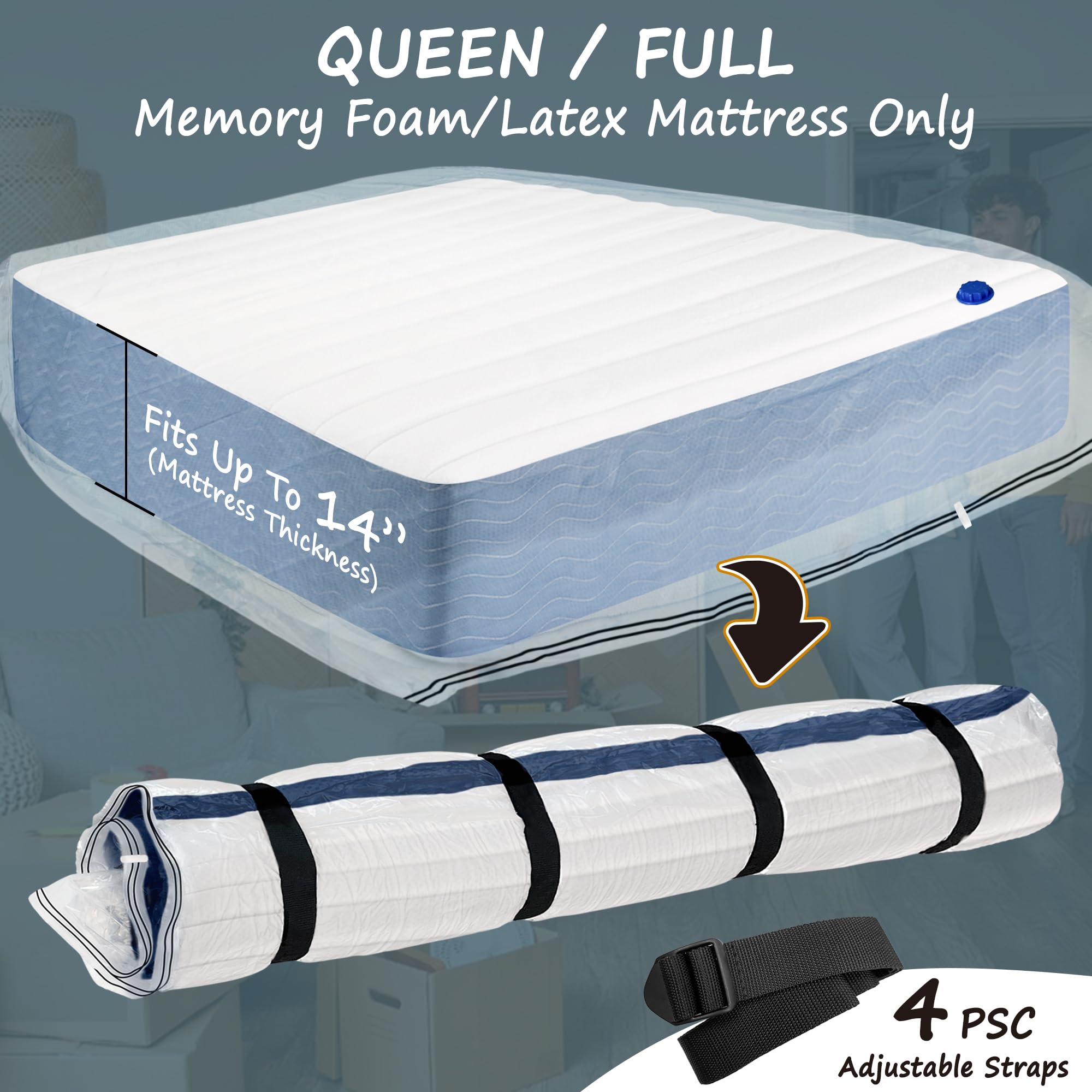 Meersburg Vacuum Storage Bag for Queen/Full Mattress - White, Model Bingyu-RJD