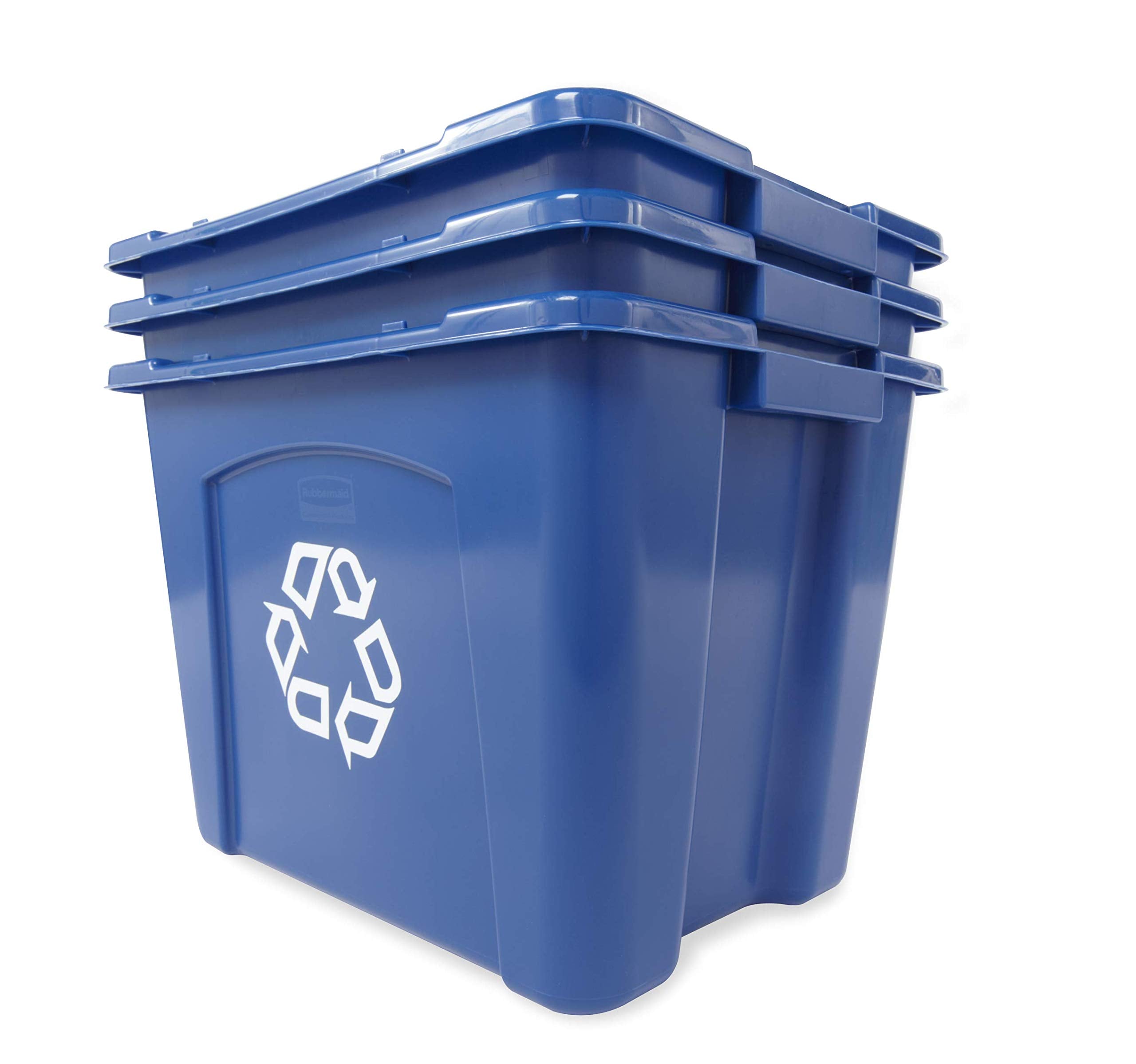Rubbermaid Commercial Products Recycling Bin/Box, 14-Gallon, Blue Stackable Storage Container For Paper/Packaging In Garage/Home