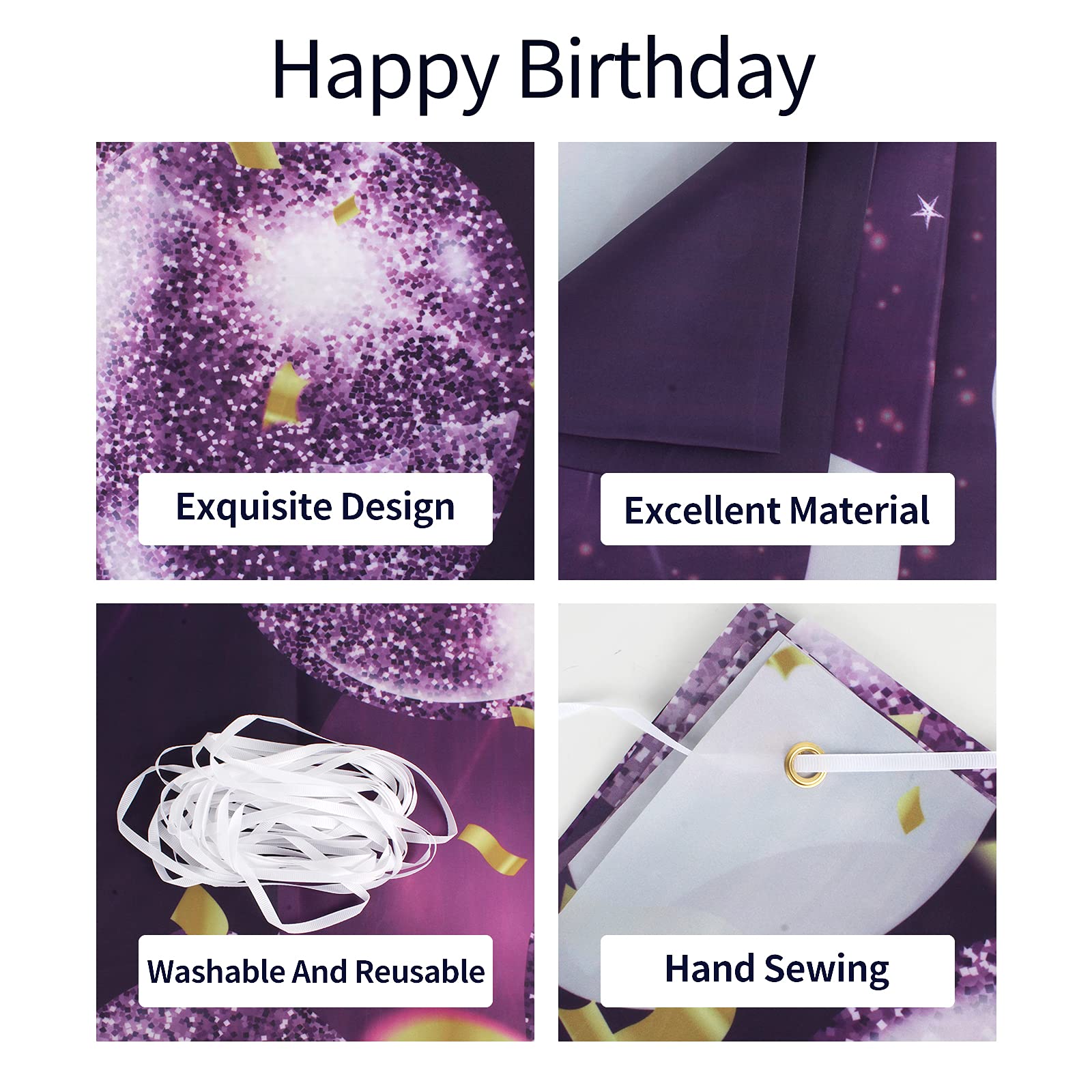 Hamigar 6X4Ft Happy 60Th Birthday Banner Backdrop - 60 Years Old Birthday Decorations Party Supplies For Women - Purple
