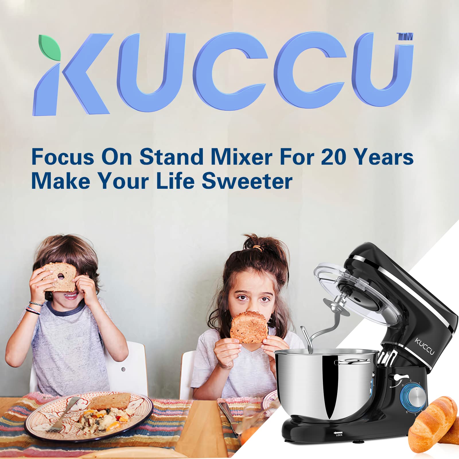 KUCCU Stand Mixer  6.5 Qt 660W  6-Speed Tilt-Head Food Dough Mixer  Kitchen Electric Mixer with Stainless Steel Bowl Dough Hook Whisk  Beater  Egg white separator (6.5-QT  Black)