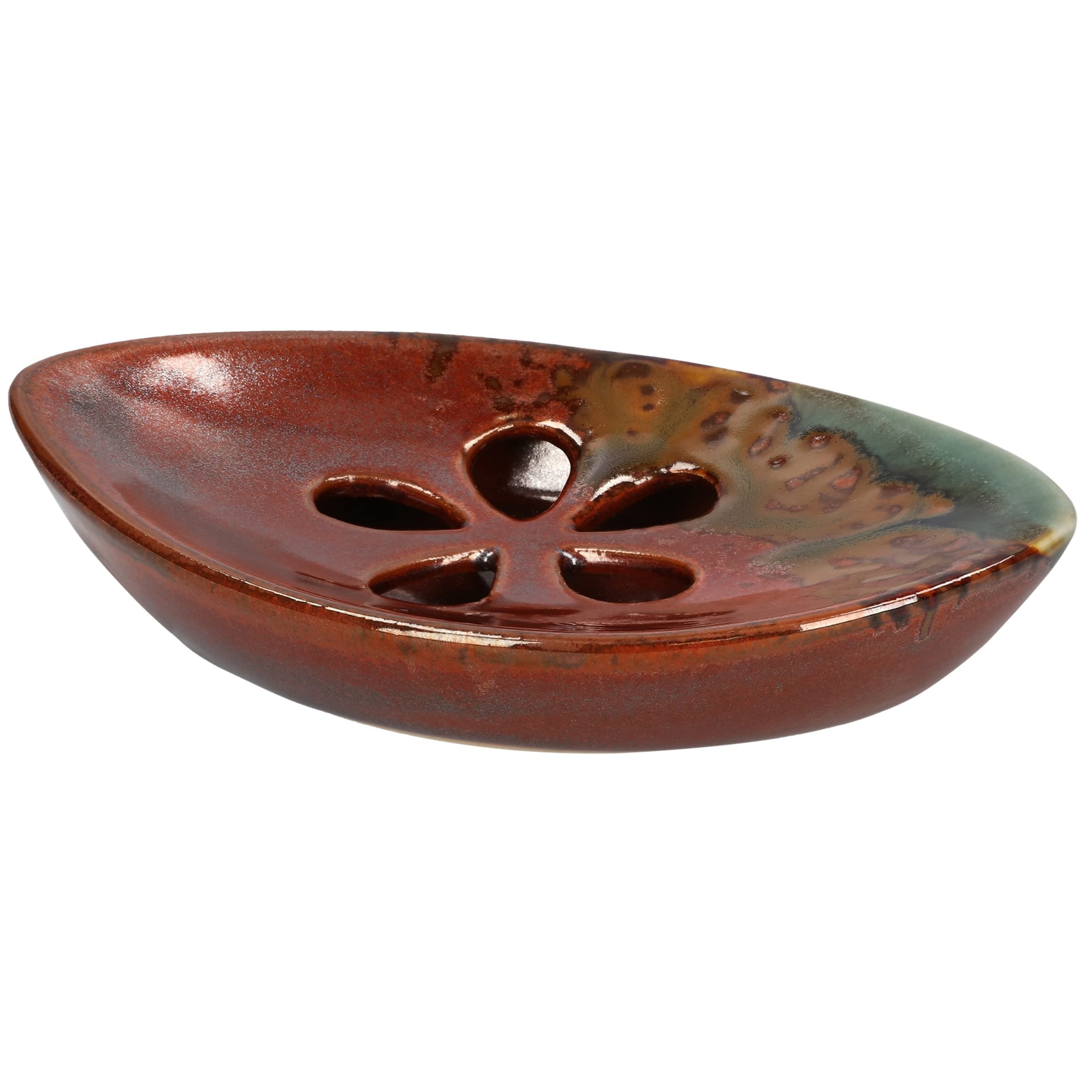 Lungmongkol Shop Ceramic Soap Dish With Self Draining Tray For Bathroom, Kitchen (Reddish Brown) 6.25 X 3.75 X 1 Inches (Lxwxh)