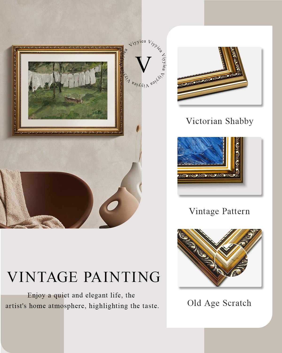 Viyyiea Gold Framed Canvas Wall Art For Living Room,Vintage Laundry Ro ...