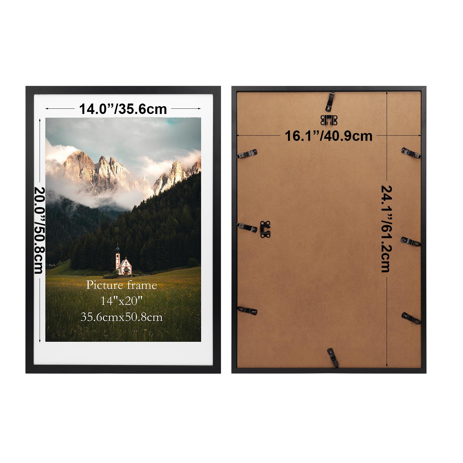 Giftgarden 16x24 Picture Frame Set of 4, Matted to 14x20 Poster with Mat for Wall Hanging, Black