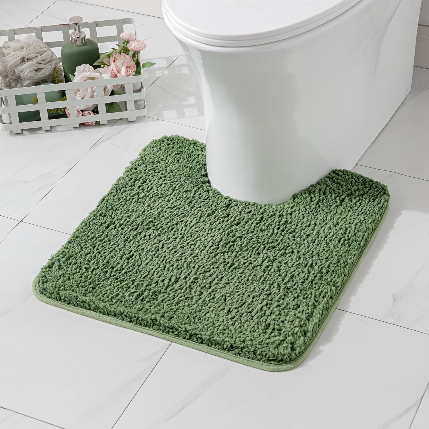 Miulee Microfiber Toilet Bath Mat U-Shaped Contour Shaggy Rugs Non Slip Extra Thick Soft Absorbent Water For Bathroom Commode Ma
