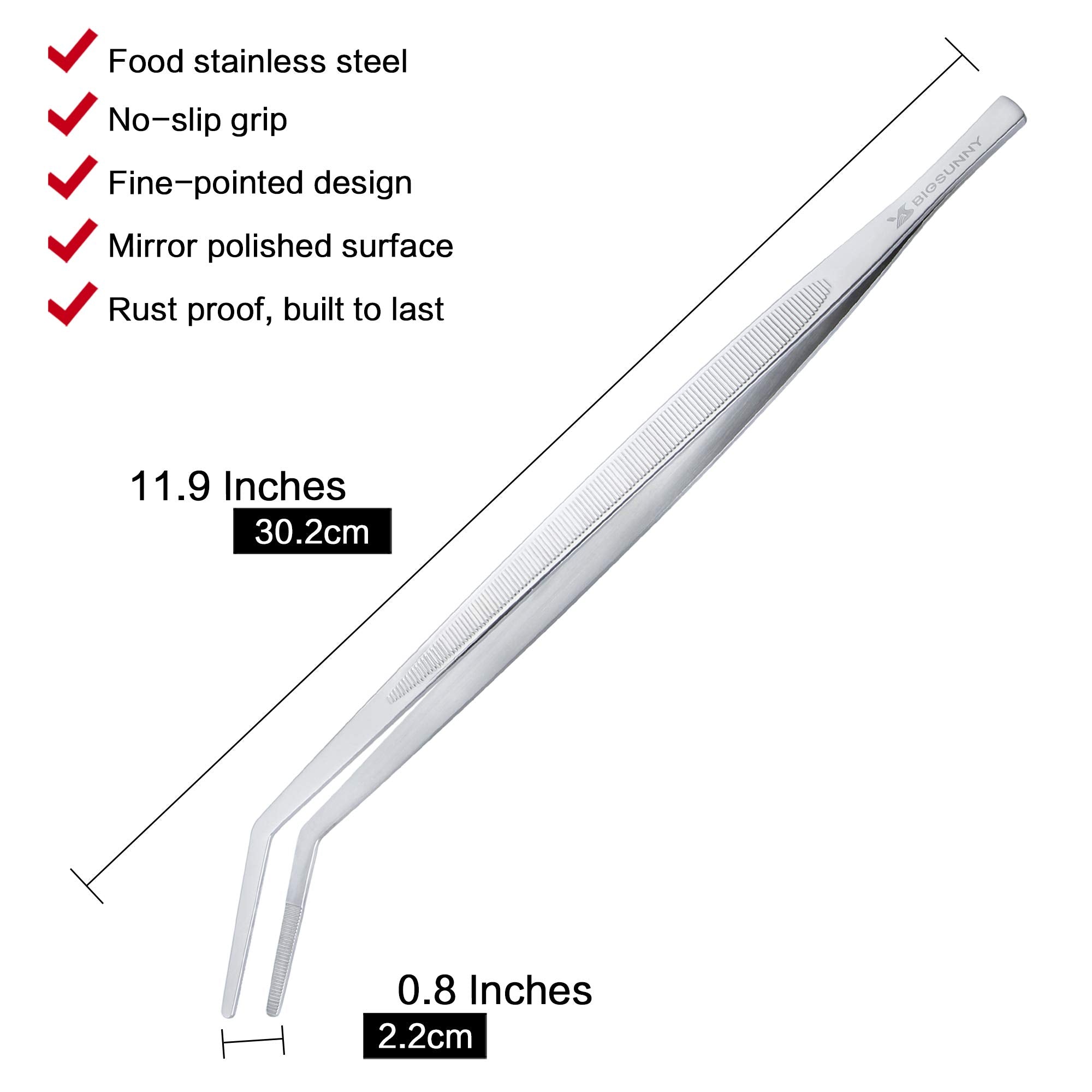 Msy Bigsunny Stainless Steel Kitchen Precision Tweezers Tongs With Curved Tip, Multipurpose Tweezers For Cooking, Feeding, Craft