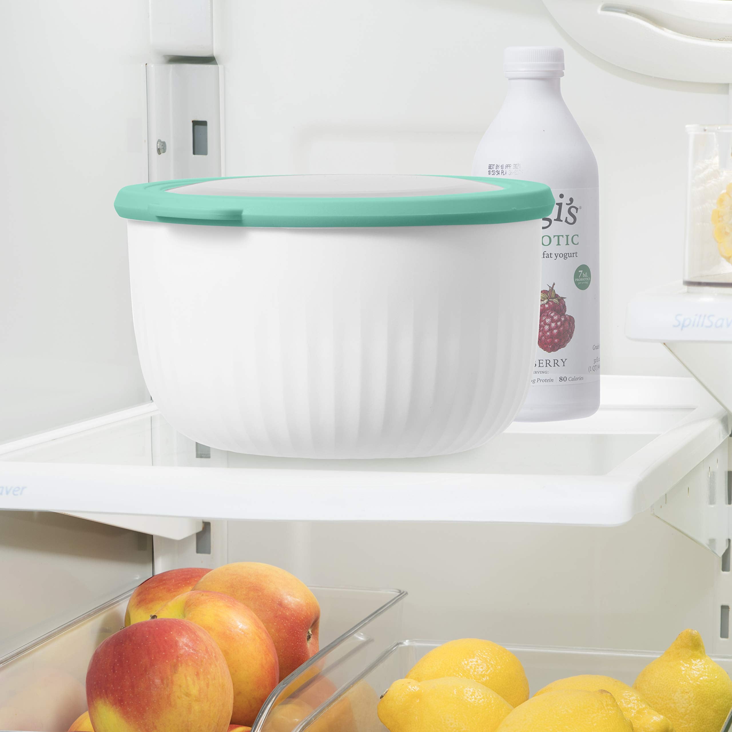 Oggi Prep, Store & Serve Plastic Bowl W/See-Thru Lid- Dishwasher, Microwave & Freezer Safe, (2.6 Qt) Blue W/Dk Blue Lid