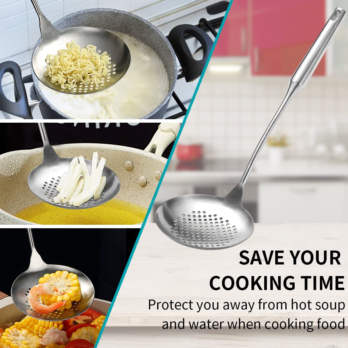 Strainer Skimmer, Evanda Stainless Steel Heavy Duty Sturdy Kitchen Skimmer, Slotted Spoon, With Comfort Handle And Hanging Holes