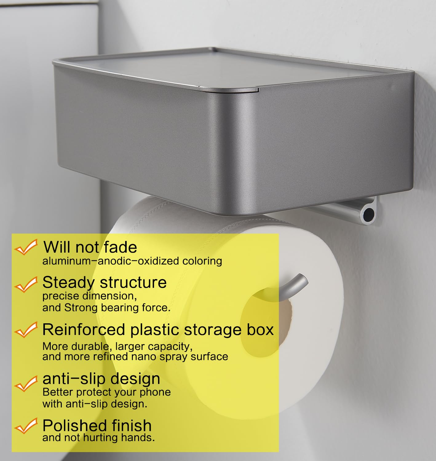 Freeangle Toilet Paper Holder With Shelf,Flushable Wipes Dispenser Wall Mounted Grey Bathroom Storage Rack Hide Wet Wipes For Ba